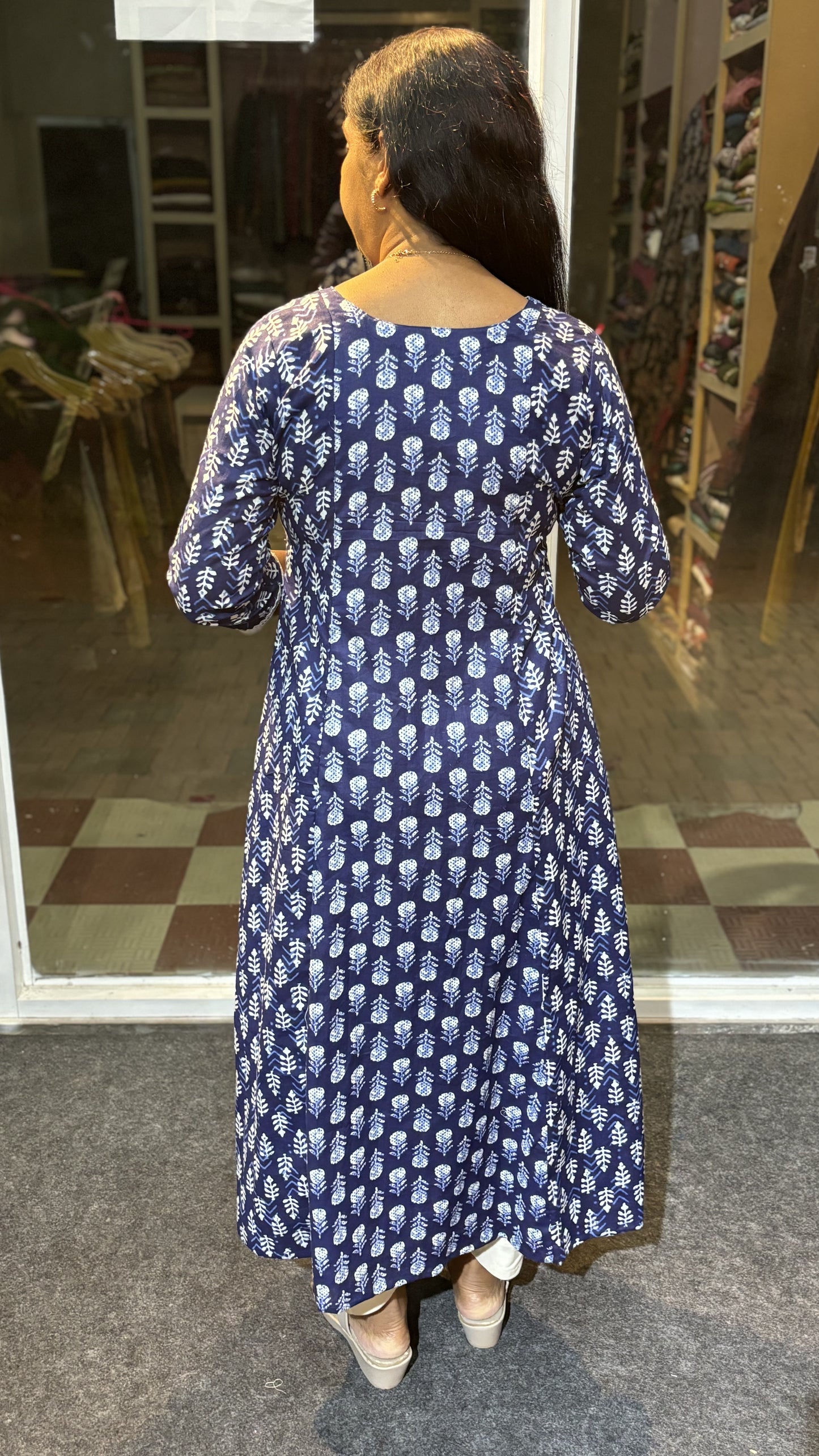 Maanvi Indigo Blue A-Line 3-Piece Set with Top-to-Bottom Lace Work & Pockets | MA-2107