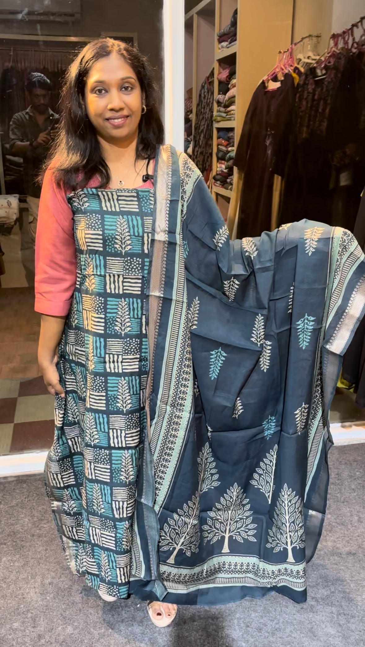 Maanvi Semi Modal Silk Unstitched Salwar Suit with Pant & Zari Border | Printed Dupatta | MA-2112