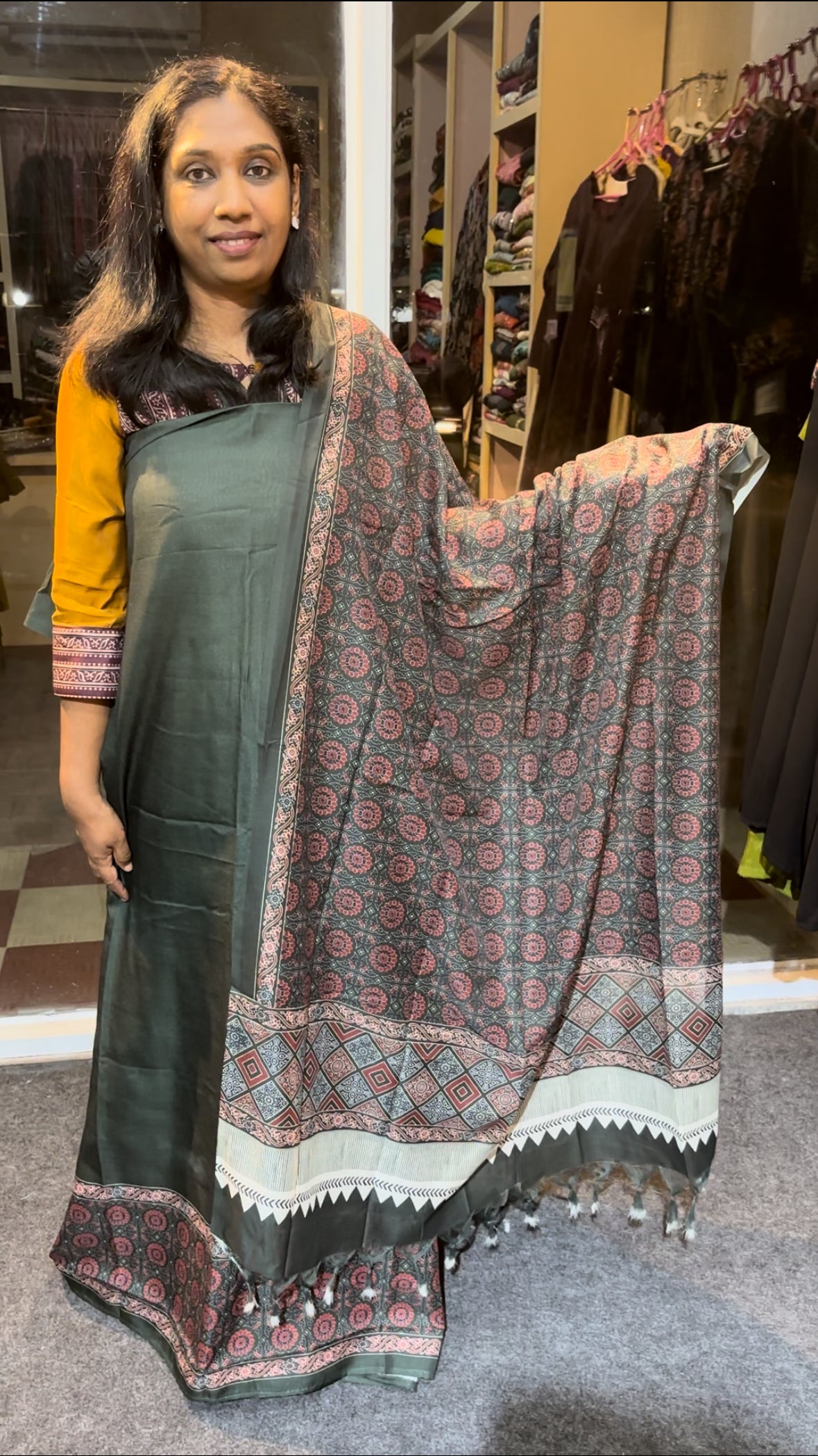 Maanvi Semi Linen Unstitched Salwar Suit with Shanton Pant & Printed Tassel Dupatta | MA-2115