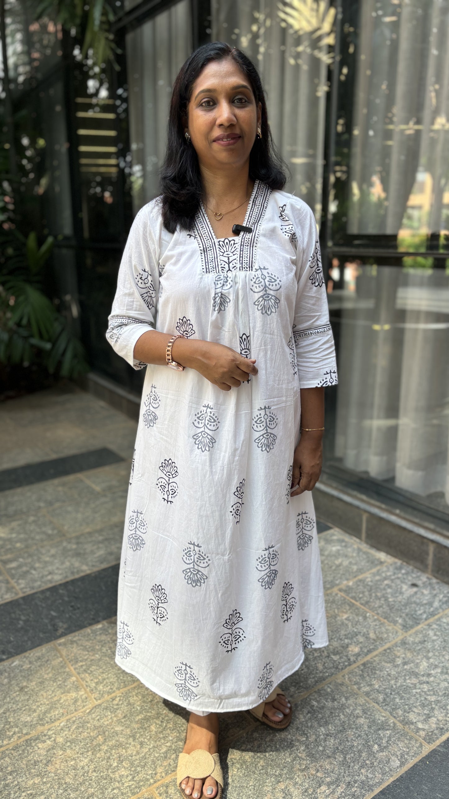Maanvi Pure Jaipur Cotton A-Line Kurti with Hand Block Print & V-Neck Piece Work | Ethnic Wear for Women