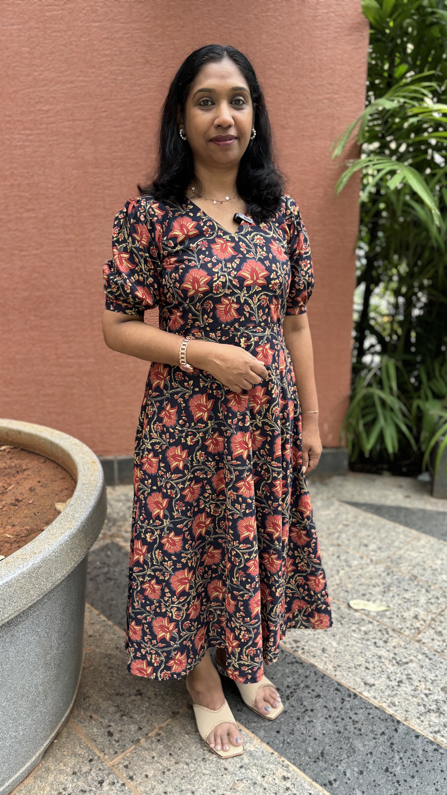 Maanvi Cotton Umbrella Frock with V-Neck & Puff Sleeve Detail | Stylish Ethnic Wear for Women