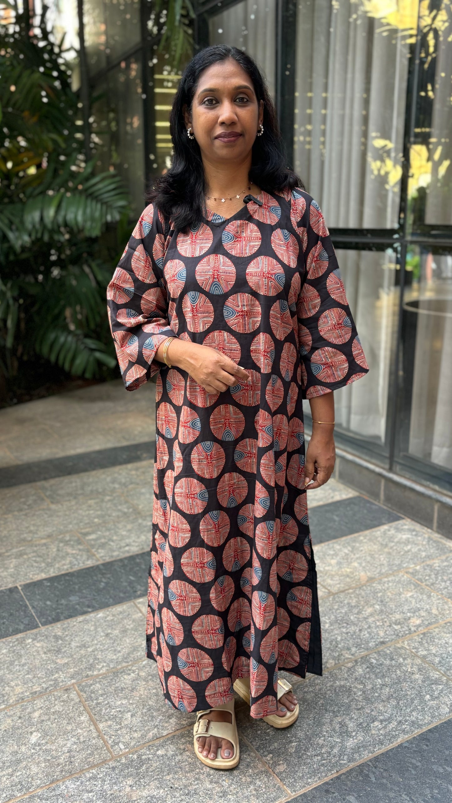 Maanvi Pure Cotton Loose Fit Kurti with Bell Sleeves & Side Slit Detail | MA-2033