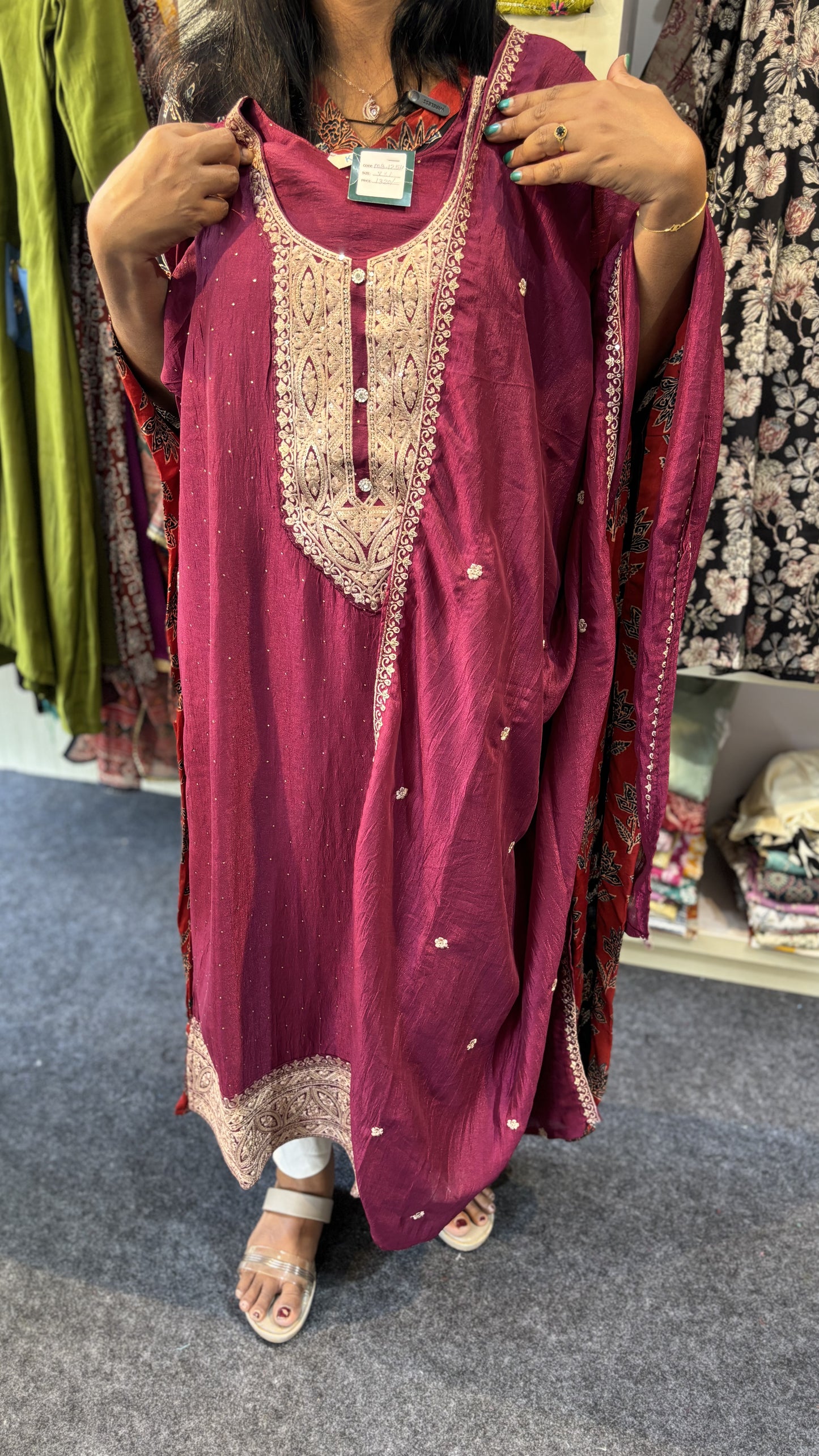 Maanvi Maroon Vichitra Silk Slitted 3-Piece Set with Front Work & Lace Dupatta | MA-2096