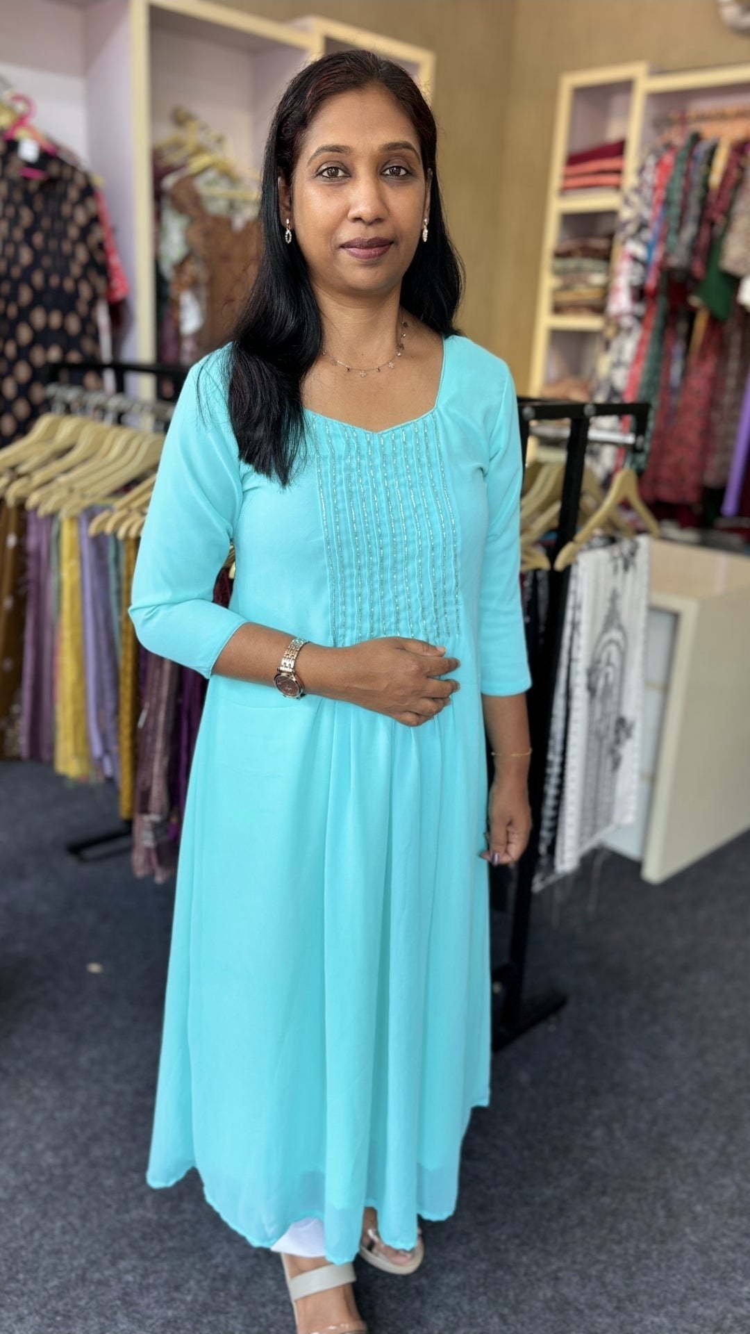 Maanvi In House Georgette Kurti with Cut Beads Chest Work | Elegant Party Wear Ethnic Kurti for Women
