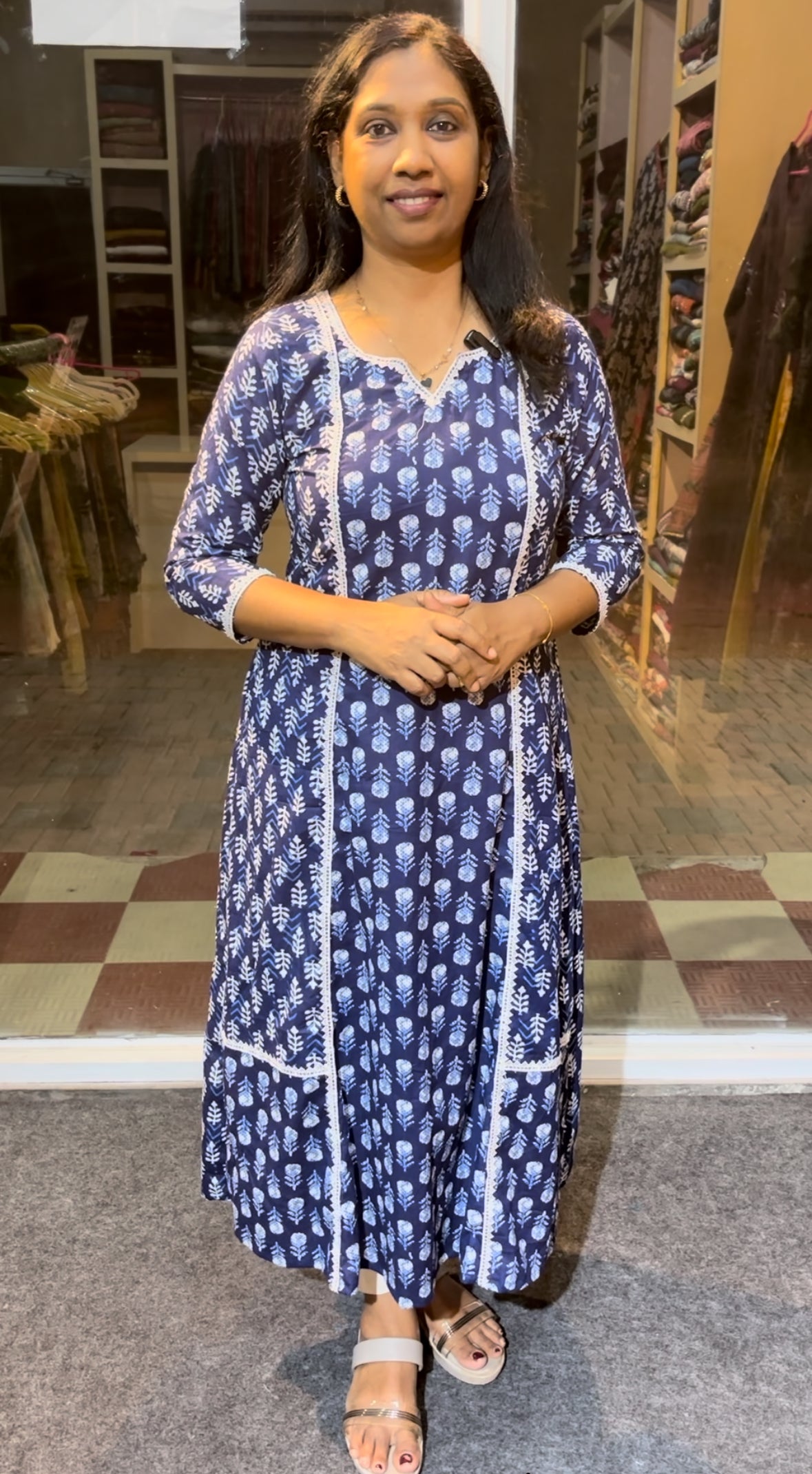 Maanvi Indigo Blue A-Line 3-Piece Set with Top-to-Bottom Lace Work & Pockets | MA-2107