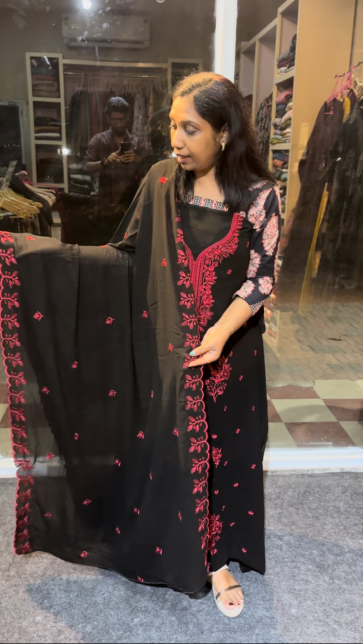 Maanvi Black & Red Georgette Unstitched Salwar Suit with Heavy Embroidery, Pant & Scallop Dupatta | MA-2109