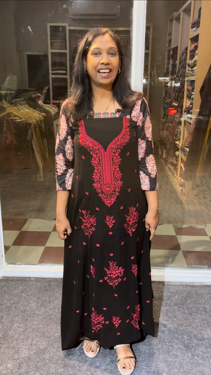 Maanvi Black & Red Georgette Unstitched Salwar Suit with Heavy Embroidery, Pant & Scallop Dupatta | MA-2109