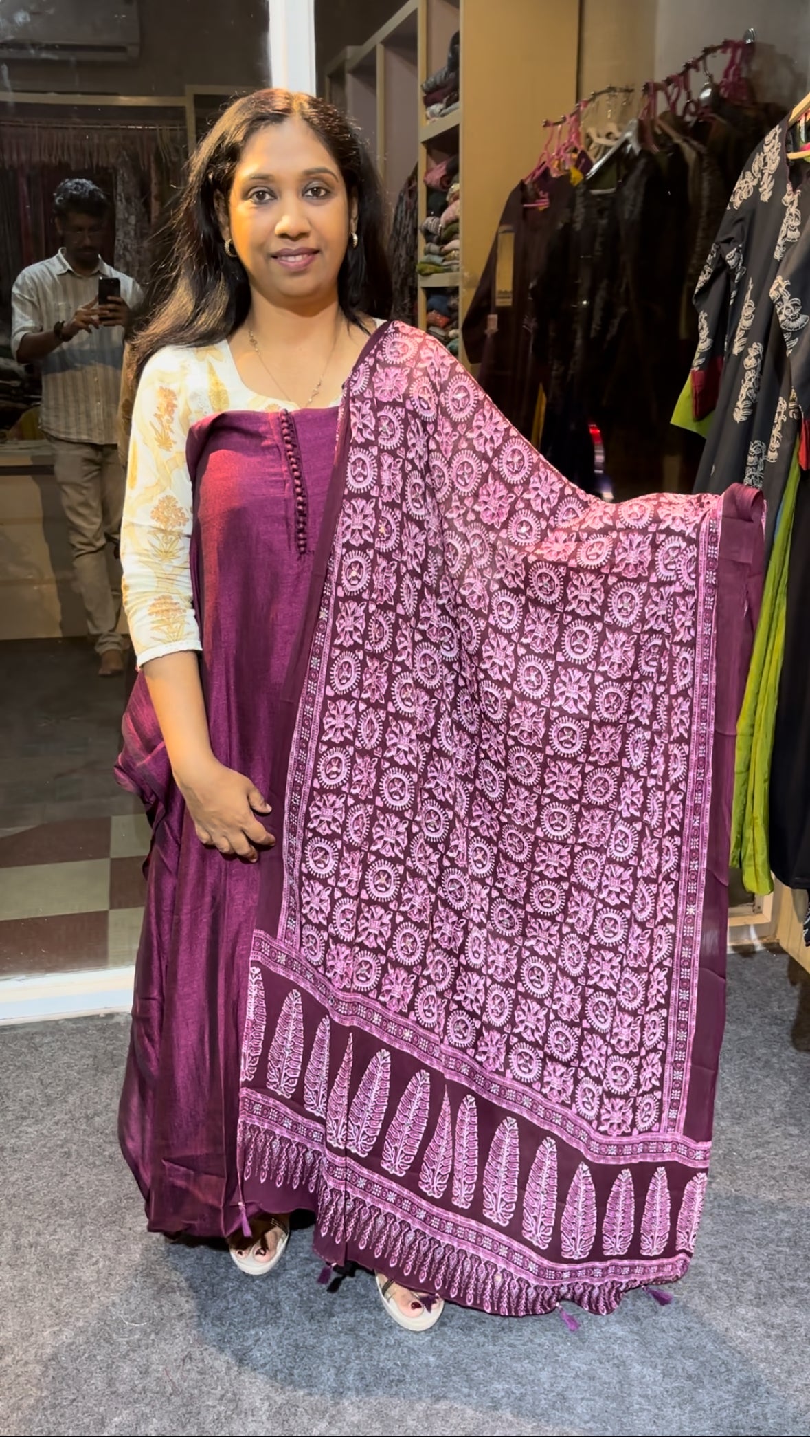 Maanvi Shinnon Unstitched Salwar Suit with Potli Button Detail & Mirror Work Dupatta | MA-2111
