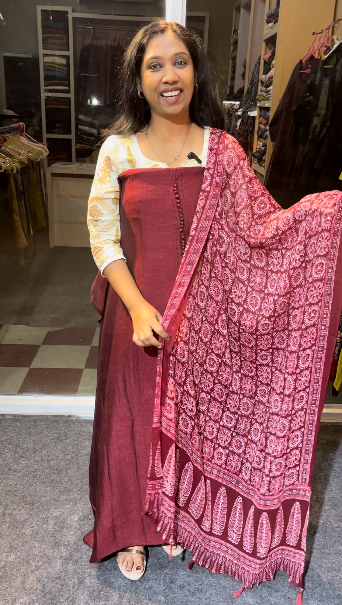 Maanvi Shinnon Unstitched Salwar Suit with Potli Button Detail & Mirror Work Dupatta | MA-2111