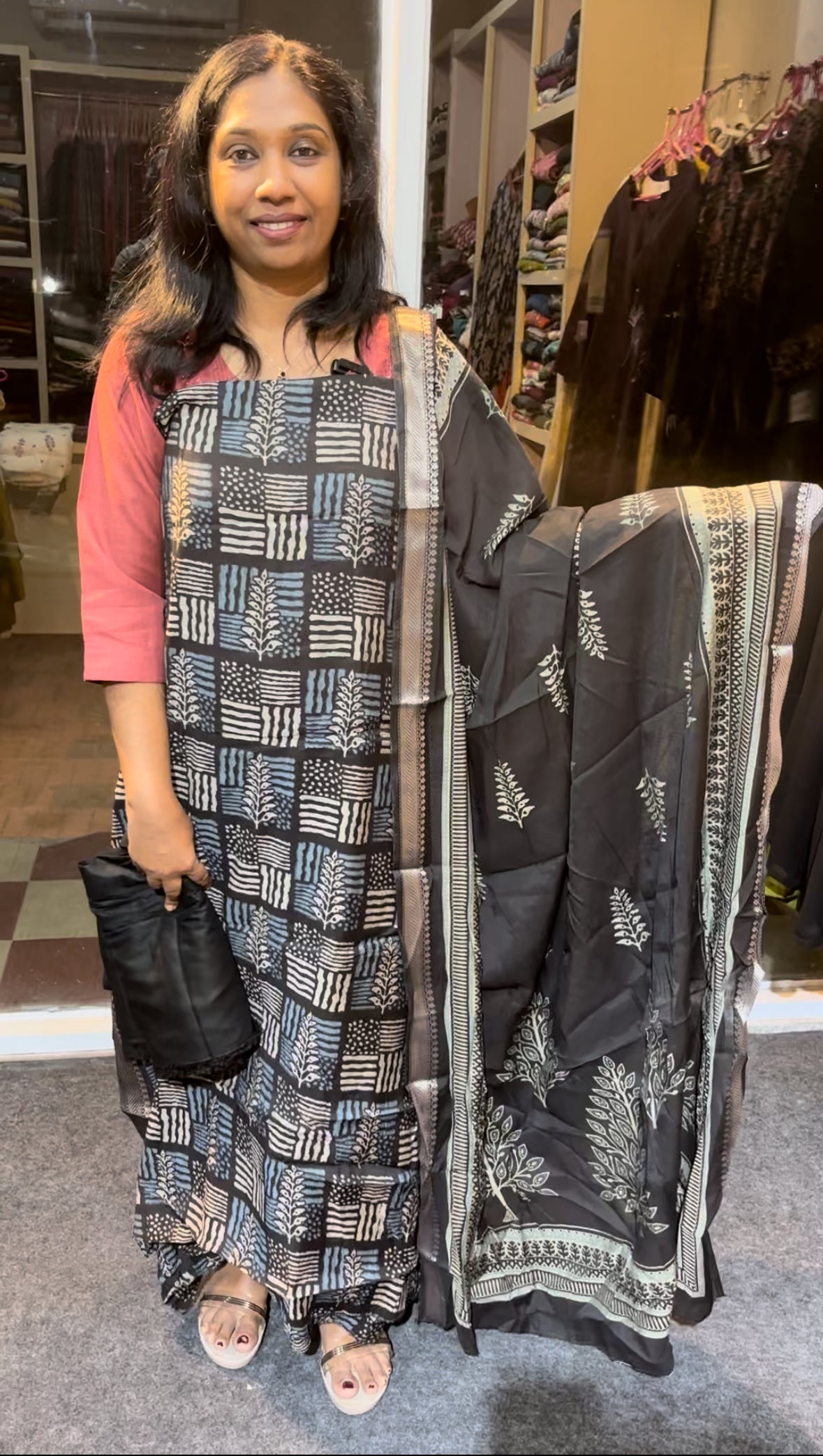 Maanvi Semi Modal Silk Unstitched Salwar Suit with Pant & Zari Border | Printed Dupatta | MA-2112