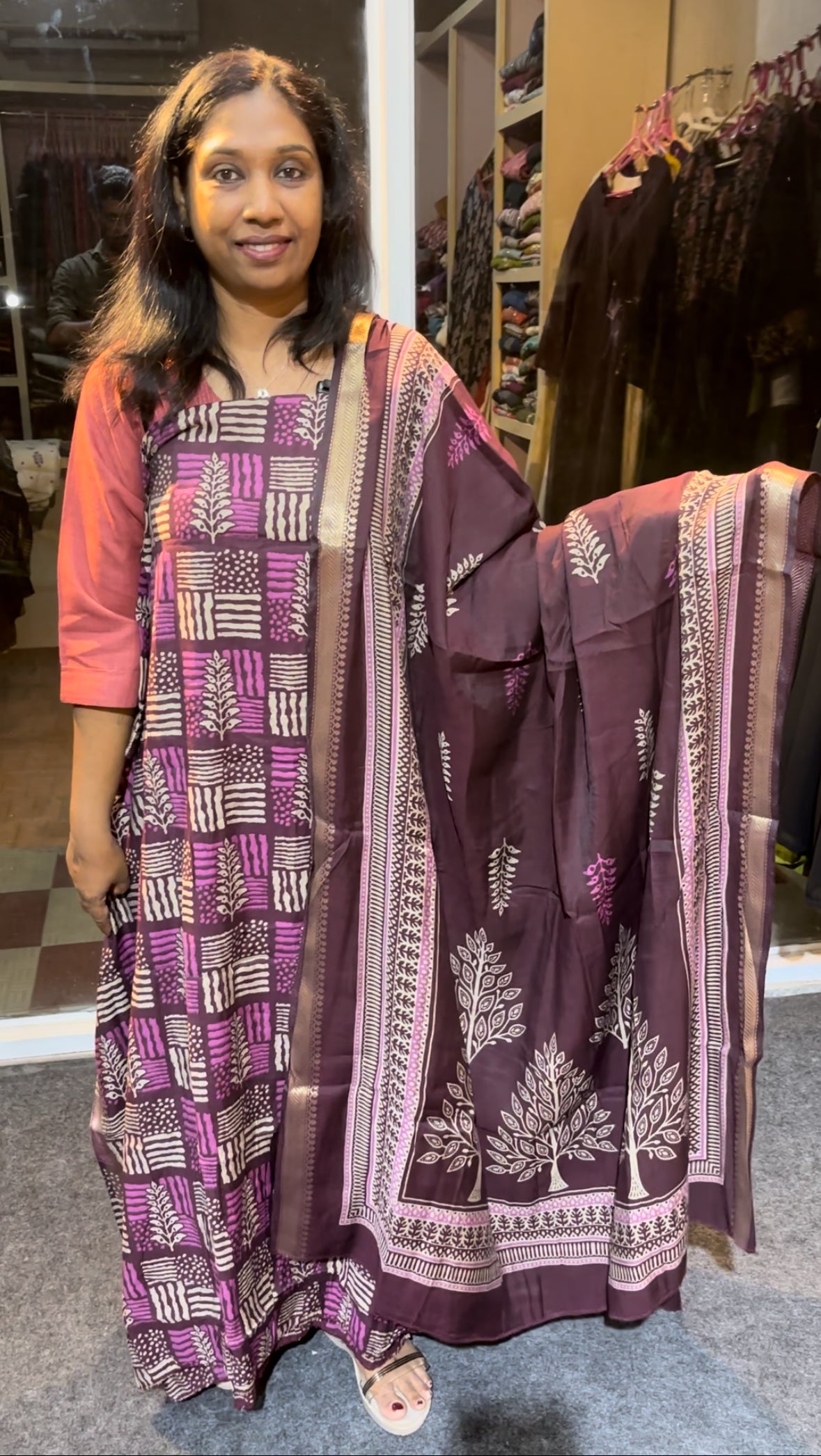 Maanvi Semi Modal Silk Unstitched Salwar Suit with Pant & Zari Border | Printed Dupatta | MA-2112
