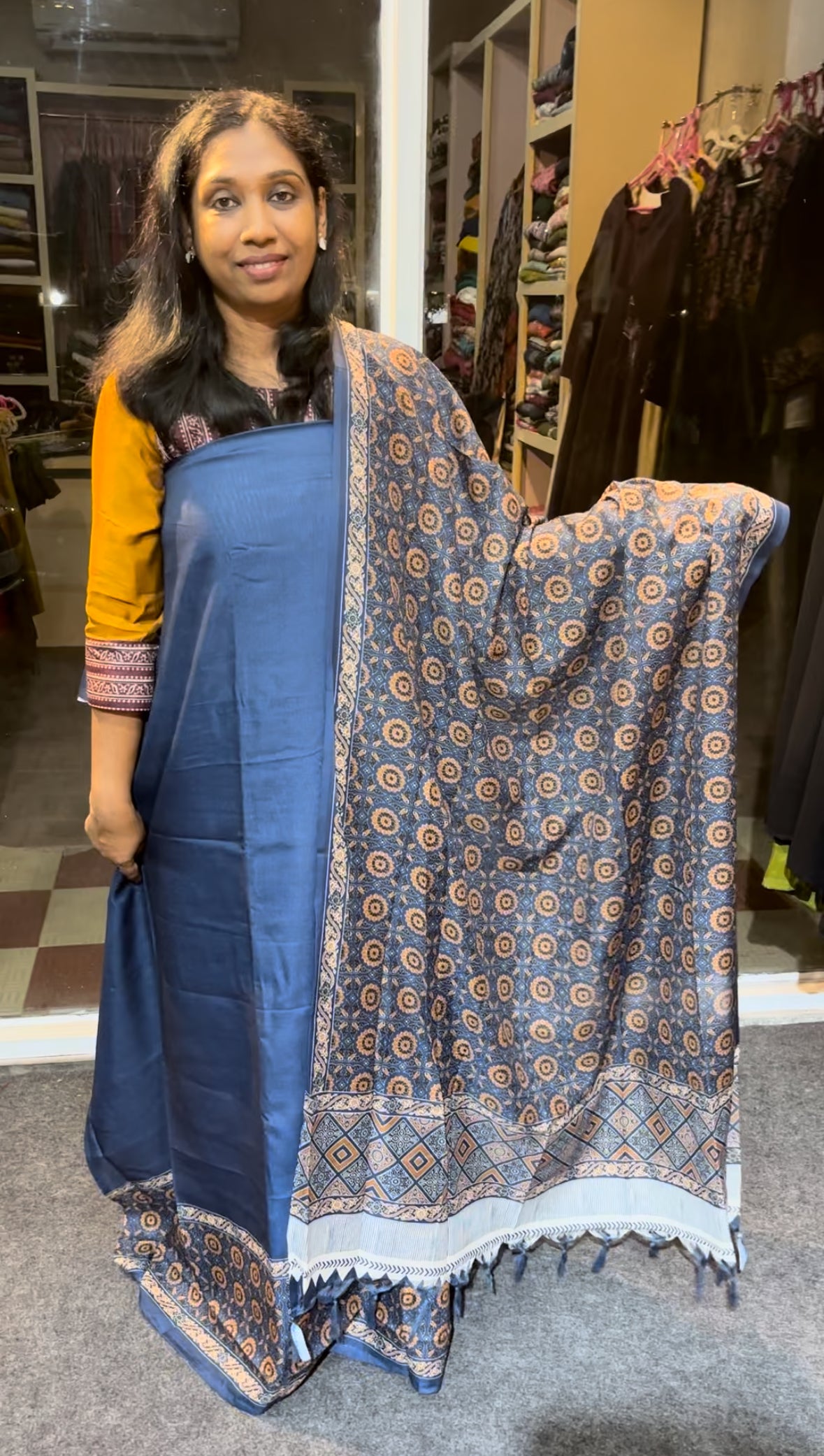 Maanvi Semi Linen Unstitched Salwar Suit with Shanton Pant & Printed Tassel Dupatta | MA-2115