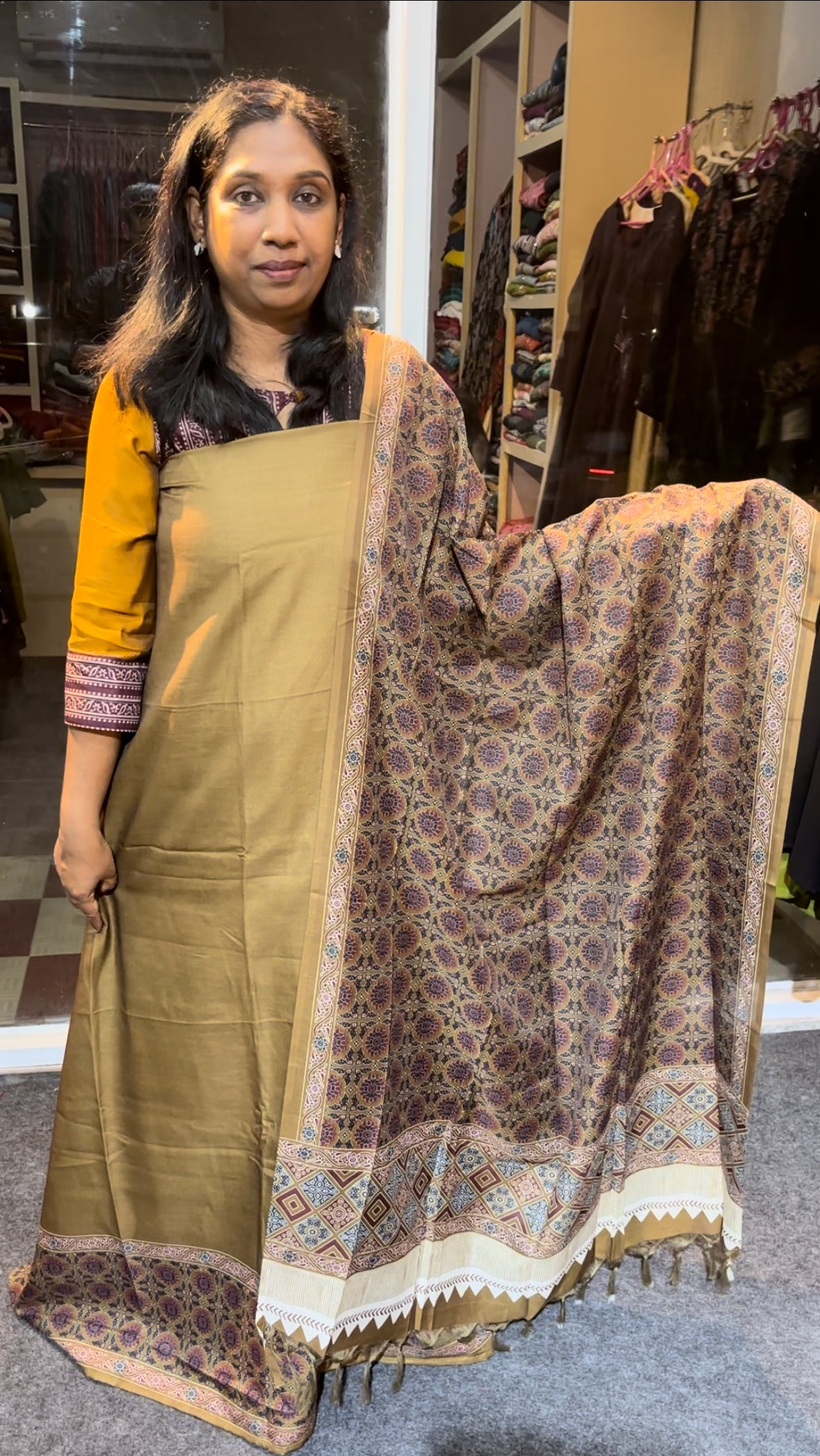 Maanvi Semi Linen Unstitched Salwar Suit with Shanton Pant & Printed Tassel Dupatta | MA-2115