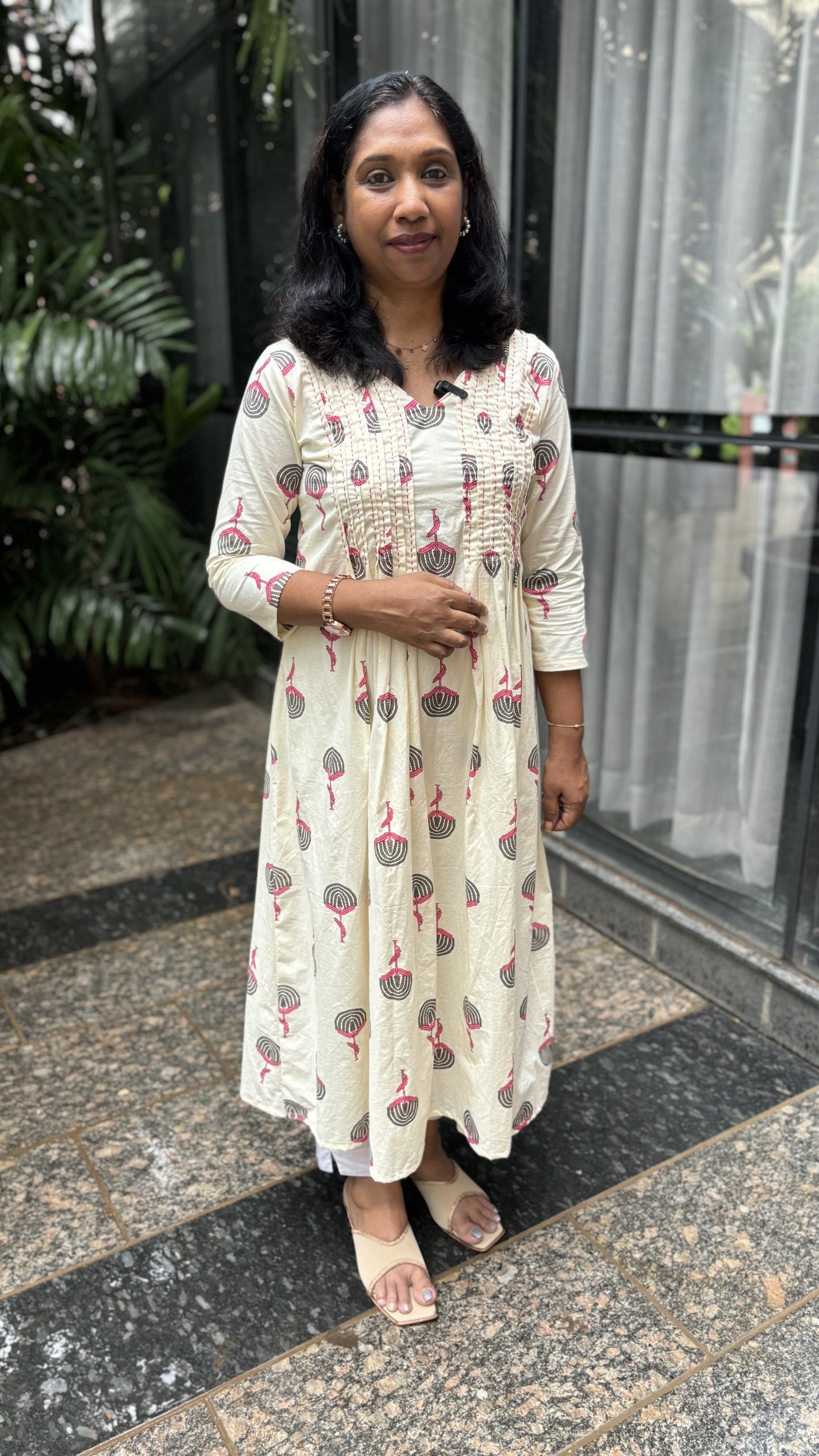 Maanvi Ivory Cotton Kurti with Pintuck & Kantha Work | Printed Ethnic Wear for Women