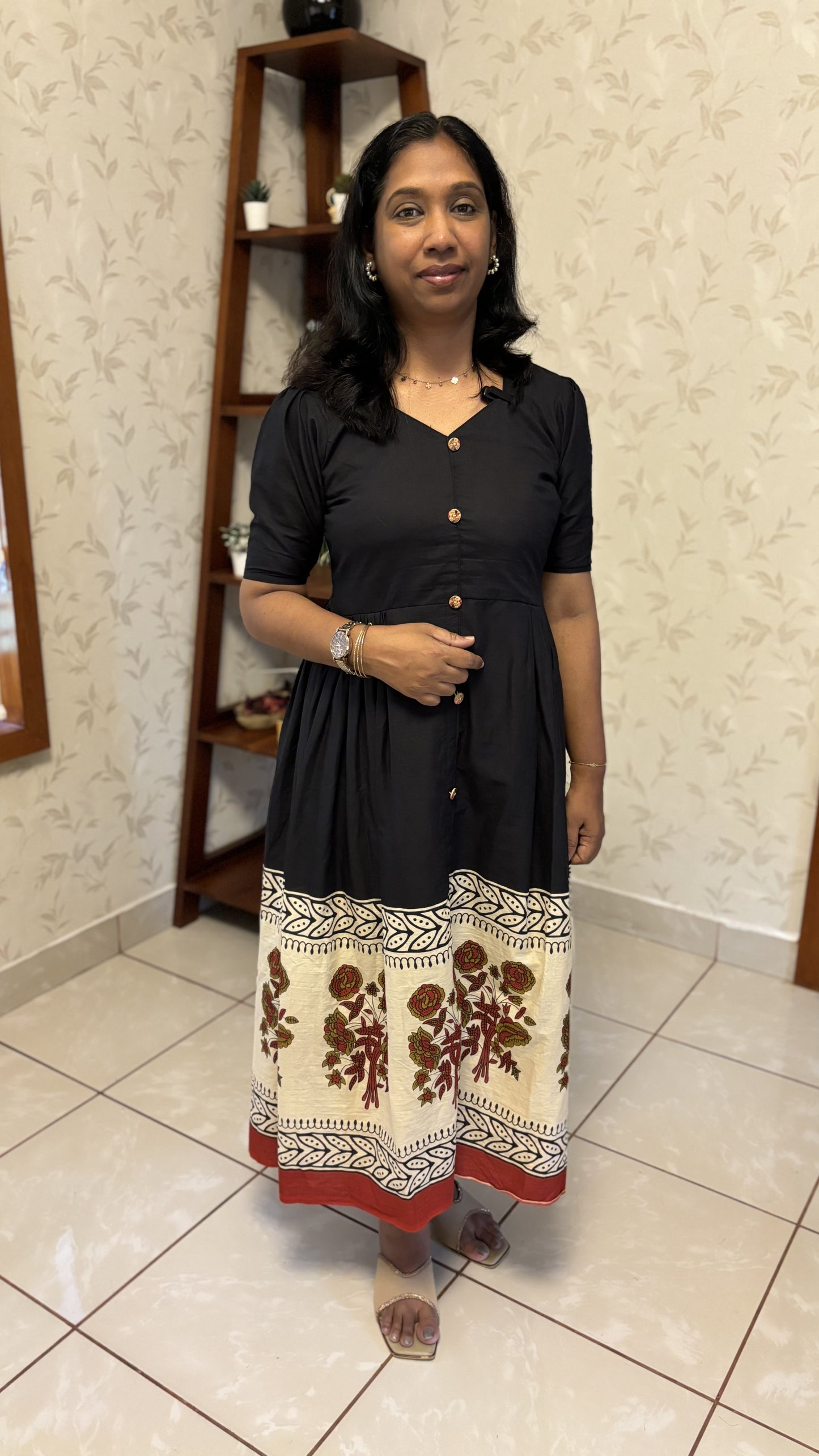 Maanvi Cotton Frock Style Kurti with Pleat Detail & Puff Sleeves | MA-2007