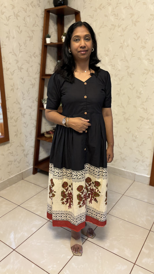 Maanvi Cotton Frock Style Kurti with Pleat Detail & Puff Sleeves | MA-2007