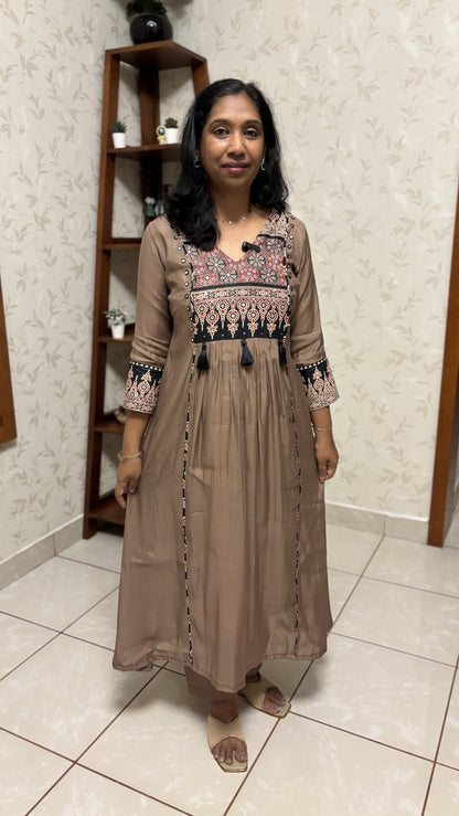 Maanvi Mul Chanderi Co-ord Set with Ajrakh Patch Work, Mirror & Sequin Detail | Semi Palazzo Set | MA-2010