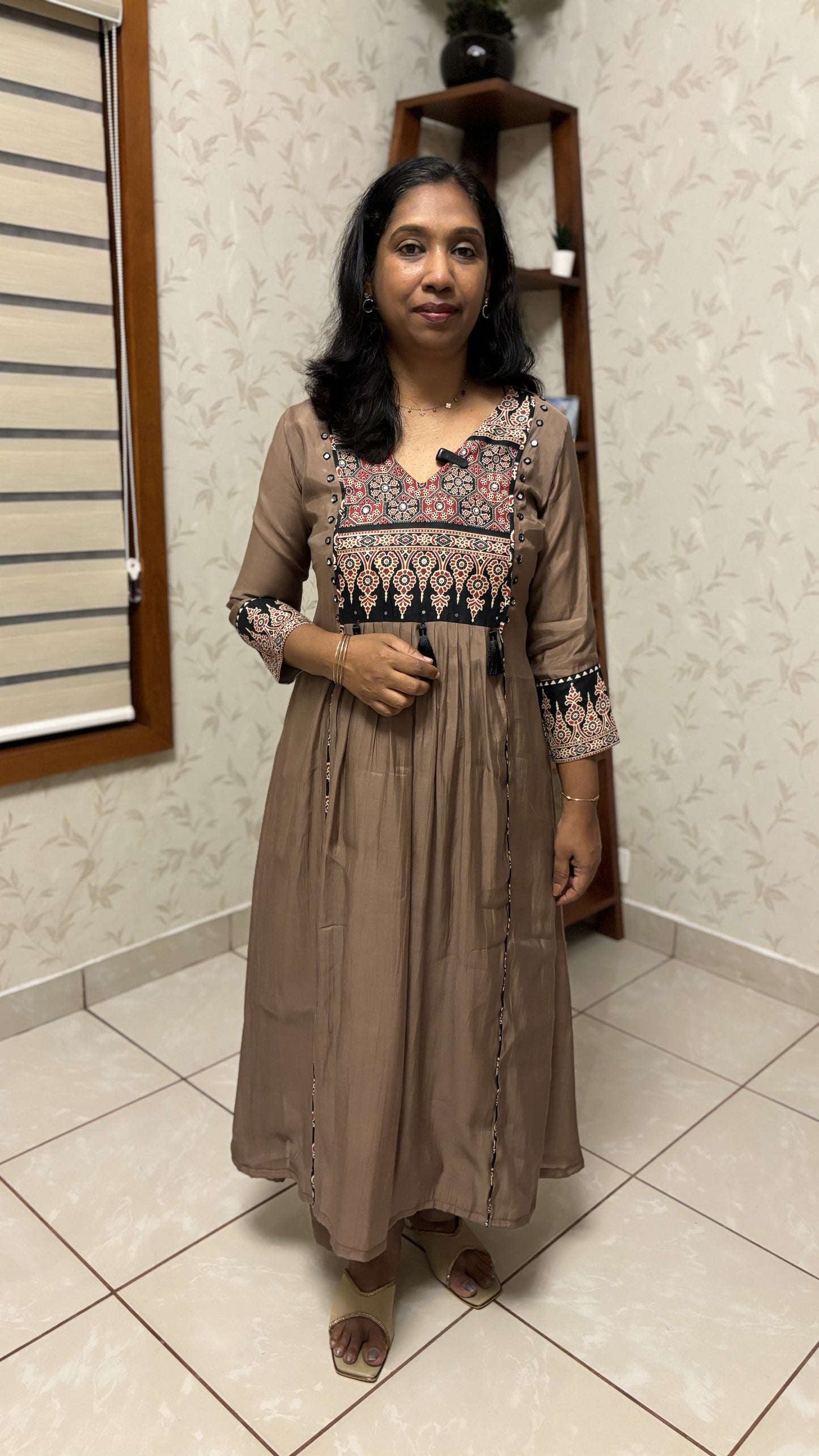 Maanvi Mul Chanderi Co-ord Set with Ajrakh Patch Work, Mirror & Sequin Detail | Semi Palazzo Set | MA-2010