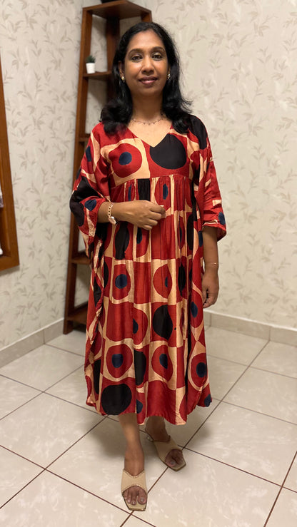 Maanvi Modal Silk Kaftan with Polka Dot Print & Gather Detail | MA-2023