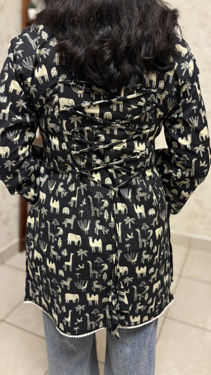 Maanvi Animal Print Short Kurti with Back Loop Detail & Bell Sleeves | MA-2026