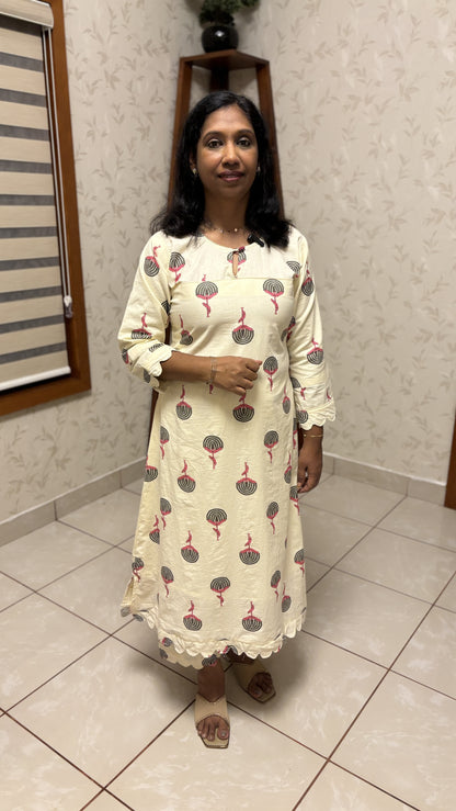 Maanvi Pure Cotton A-Line Co-ord Set with Scallop Work Detail | Semi Palazzo Set | MA-2028