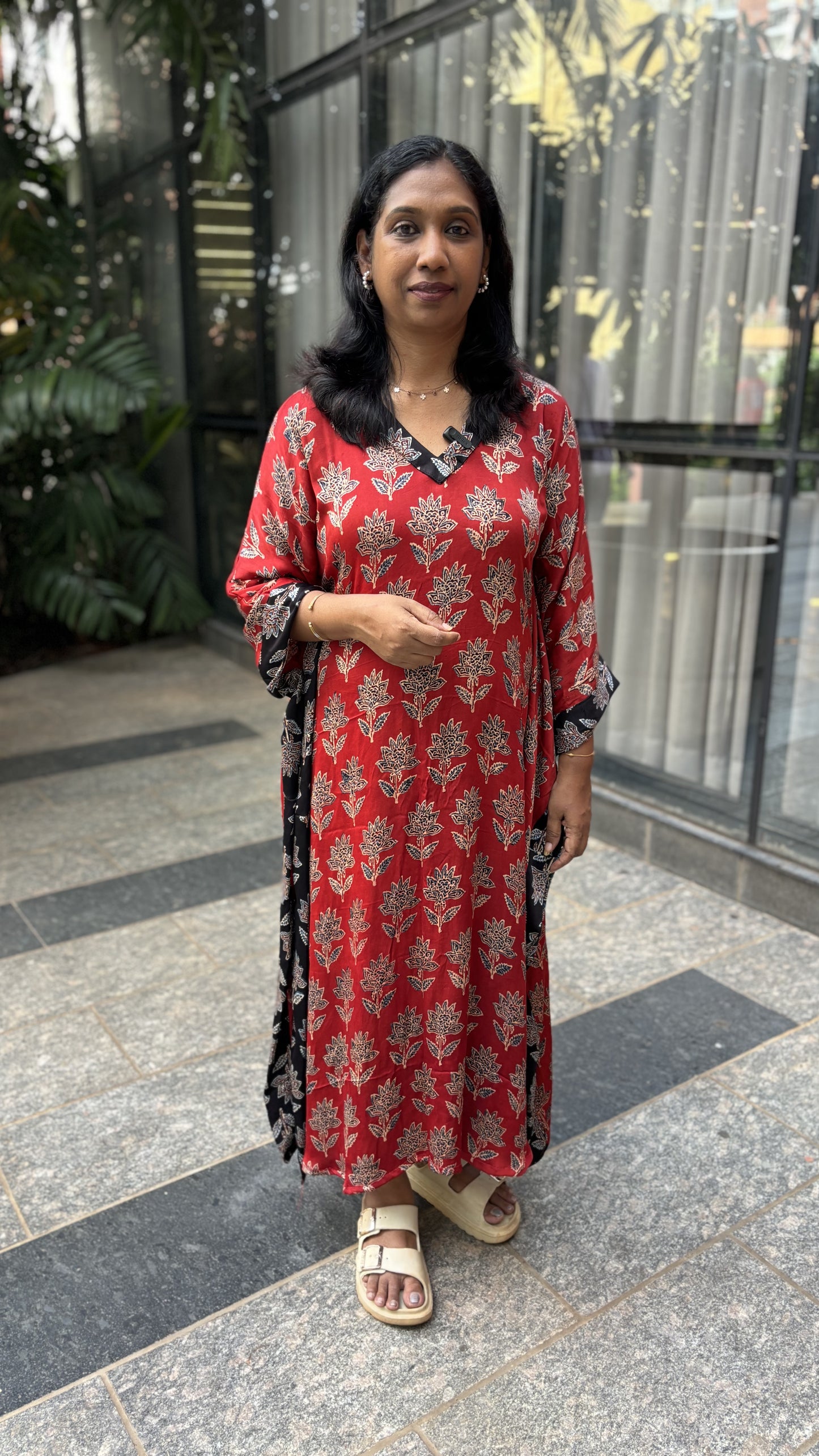 Maanvi Red Modal Silk Kaftan with Black Border Detail | Kurti Style Stitching | MA-2038
