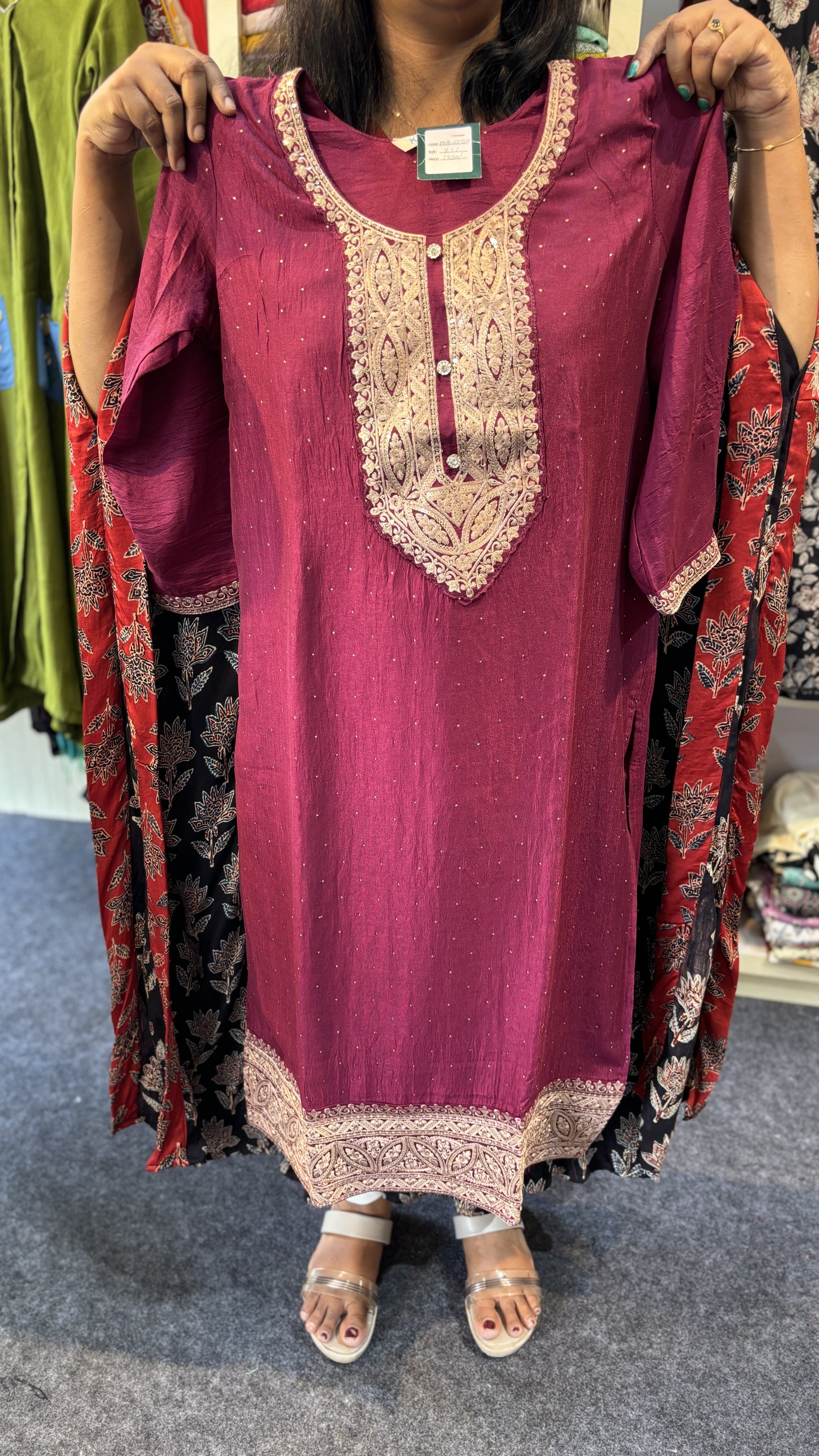 Maanvi Maroon Vichitra Silk Slitted 3-Piece Set with Front Work & Lace Dupatta | MA-2096