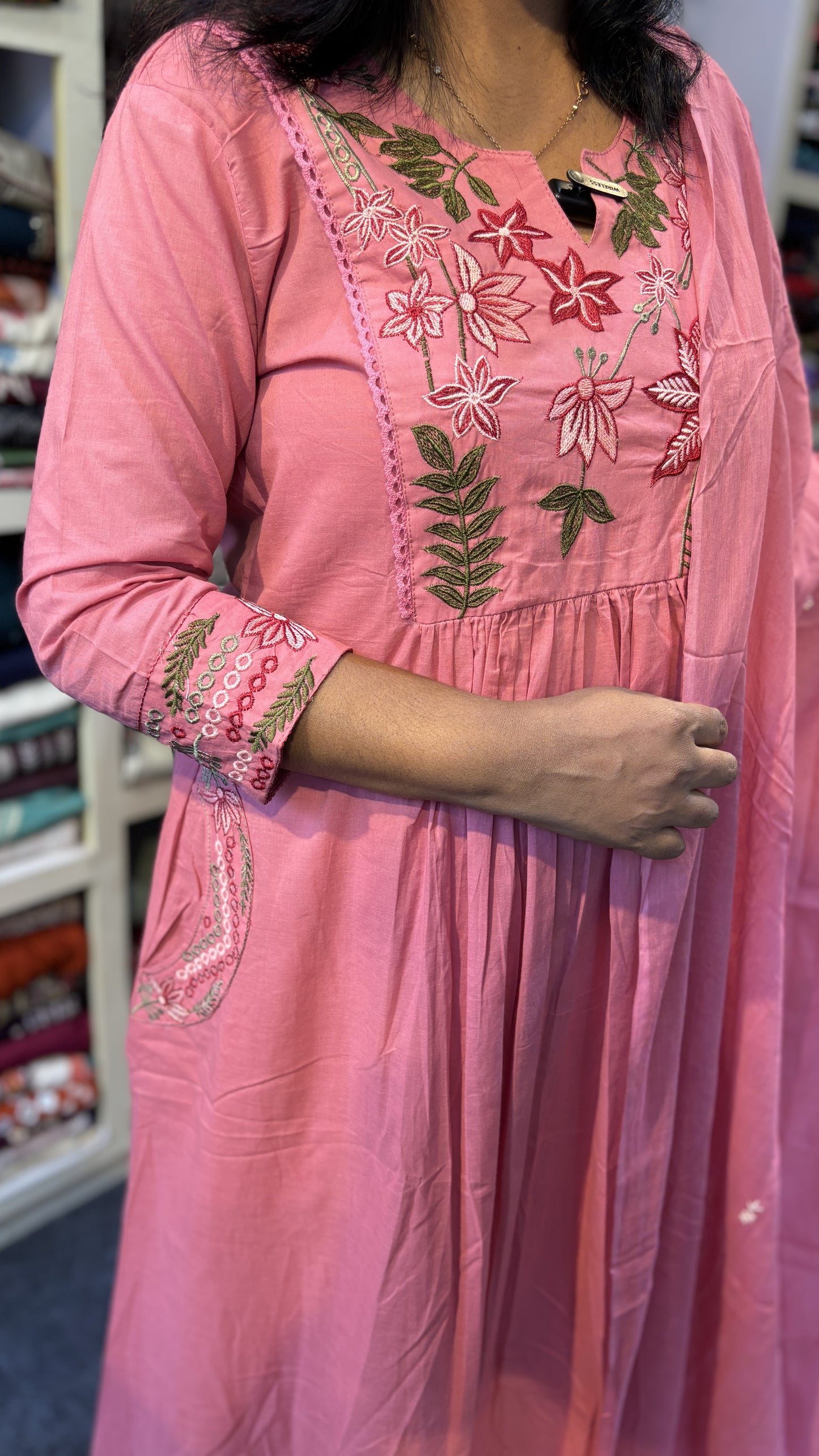 Maanvi Mauve Pure Cotton Kurti Set with Embroidery, Lace & Buta Dupatta | Semi Palazzo | MA-2092