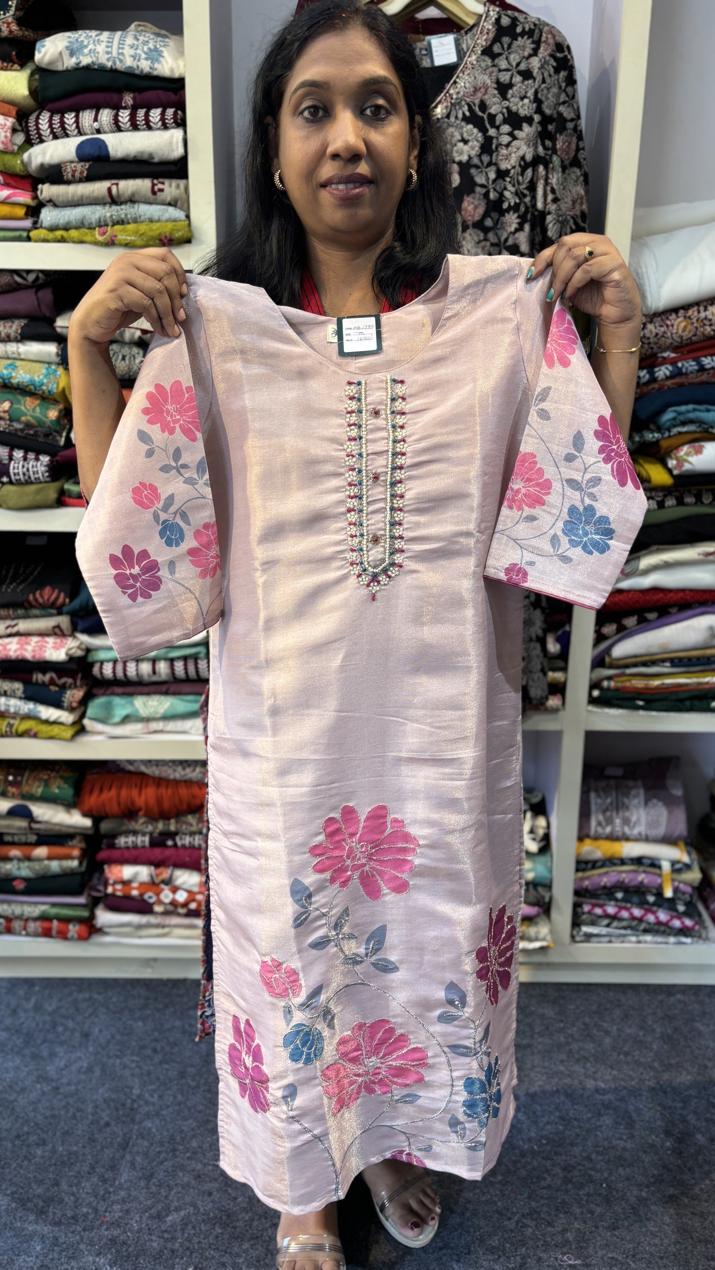 Maanvi Light Onion Pink Tissue Silk 3-Piece Set with Front & Hem Work | Printed Dupatta | MA-2093