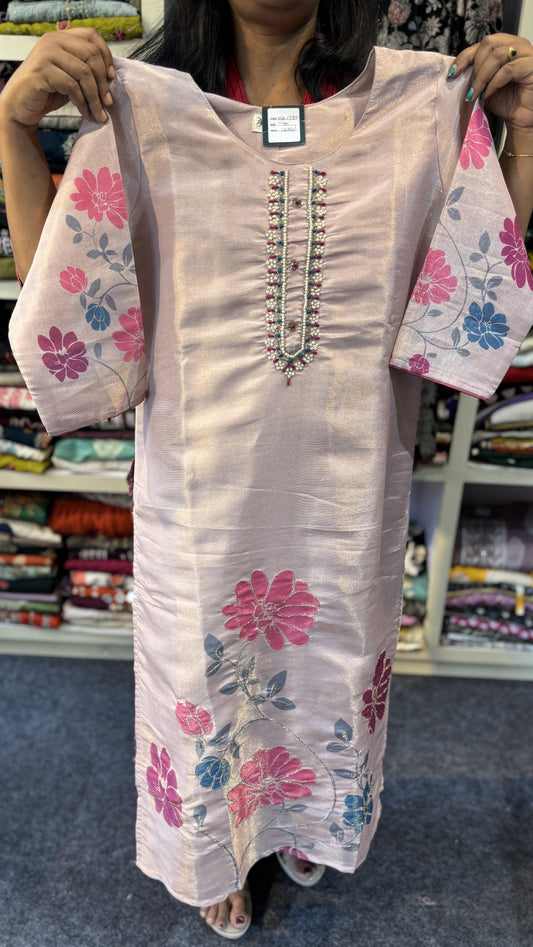 Maanvi Light Onion Pink Tissue Silk 3-Piece Set with Front & Hem Work | Printed Dupatta | MA-2093