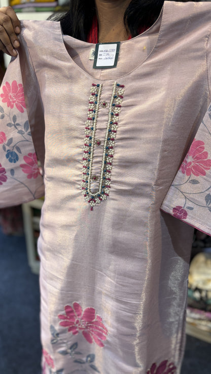 Maanvi Light Onion Pink Tissue Silk 3-Piece Set with Front & Hem Work | Printed Dupatta | MA-2093