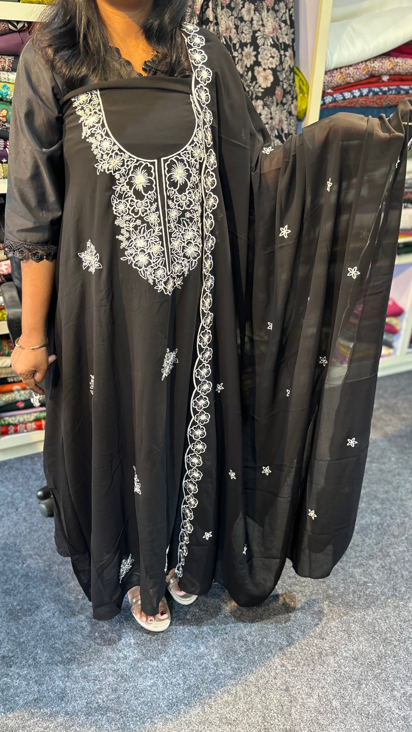 Maanvi Unstitched Salwar Suit with Pant, All-Over Buta Work & Scallop Dupatta | MA-2101