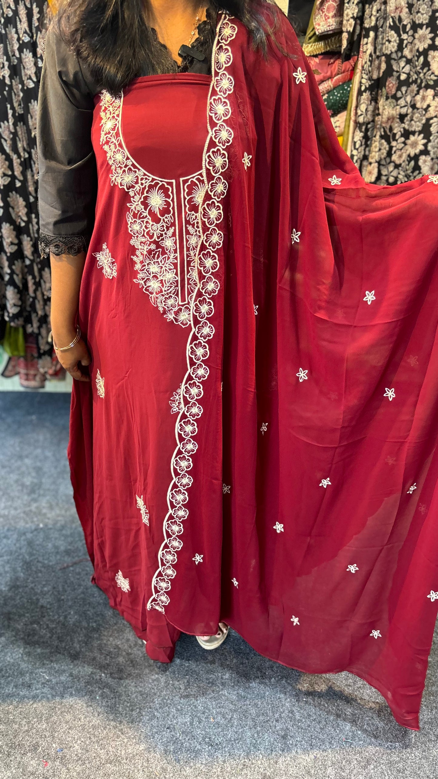 Maanvi Unstitched Salwar Suit with Pant, All-Over Buta Work & Scallop Dupatta | MA-2101