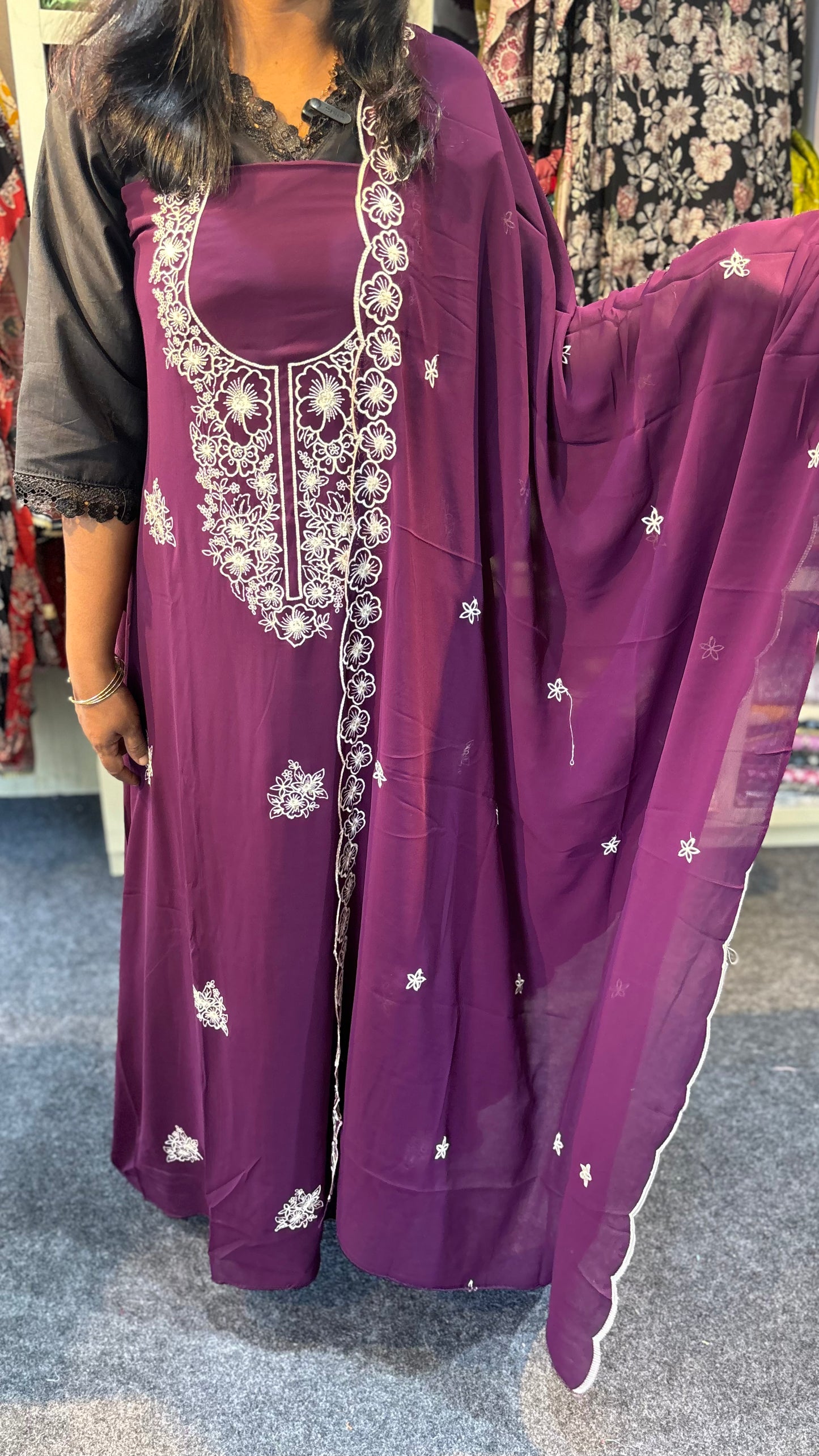 Maanvi Unstitched Salwar Suit with Pant, All-Over Buta Work & Scallop Dupatta | MA-2101