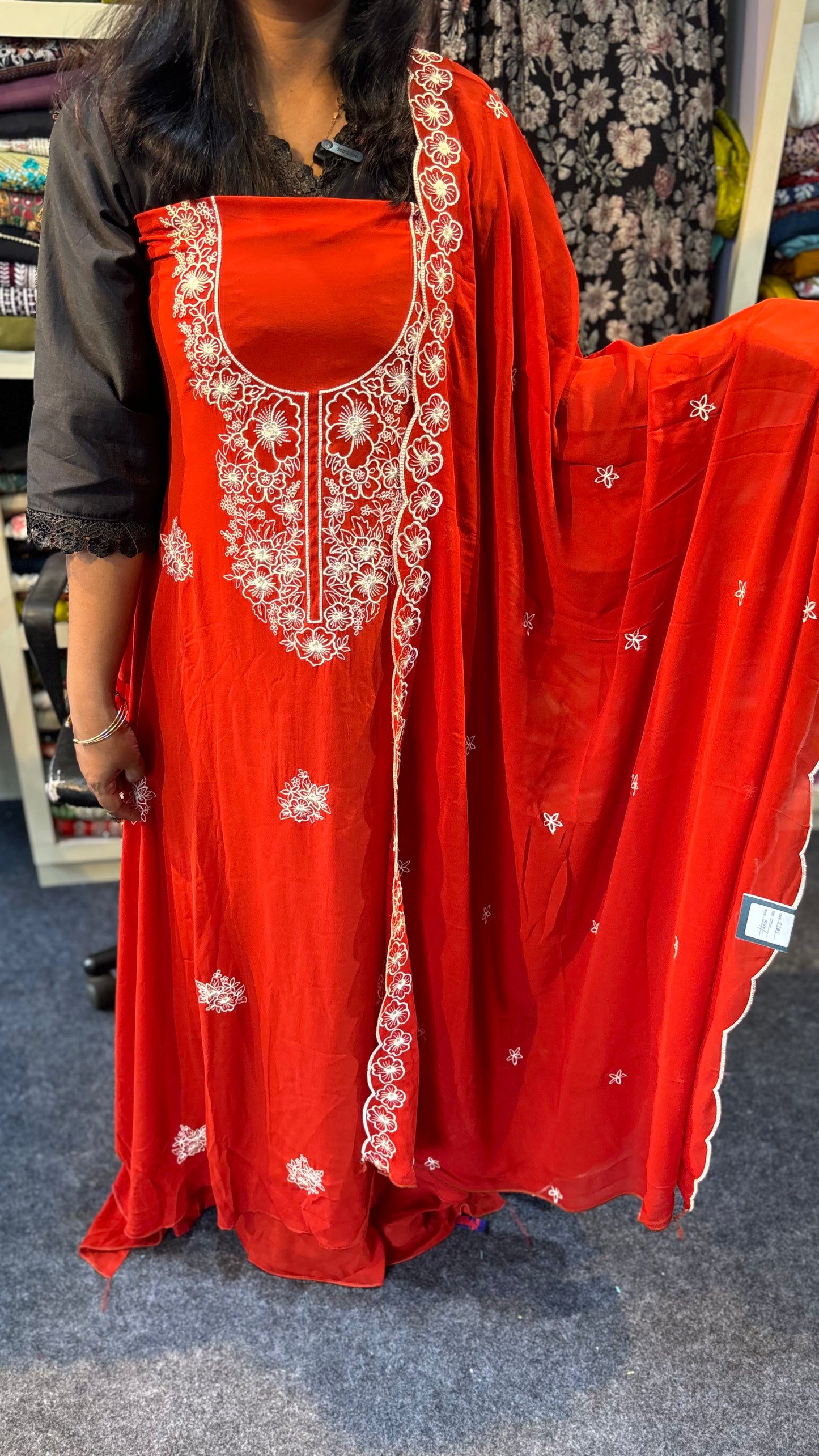 Maanvi Unstitched Salwar Suit with Pant, All-Over Buta Work & Scallop Dupatta | MA-2101