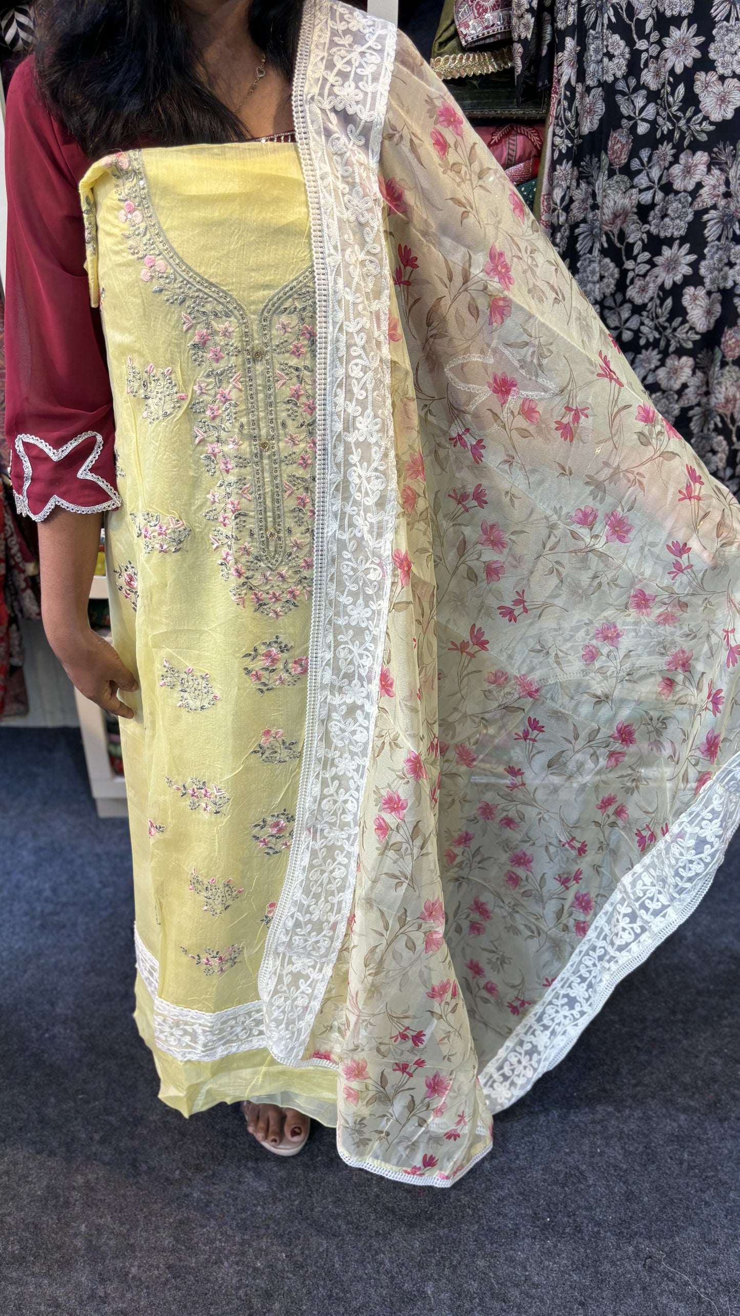 Maanvi Chanderi Unstitched 3-Piece Salwar Suit with Thread & Buta Work | Printed Dupatta | MA-2105