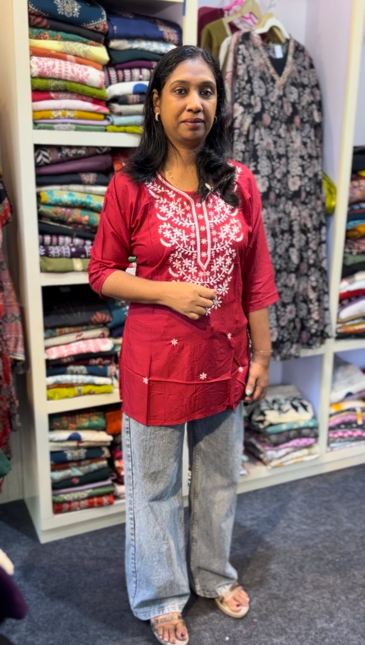 Maanvi Short Kurti with Embroidery Work & 3/4 Sleeves | MA-2106
