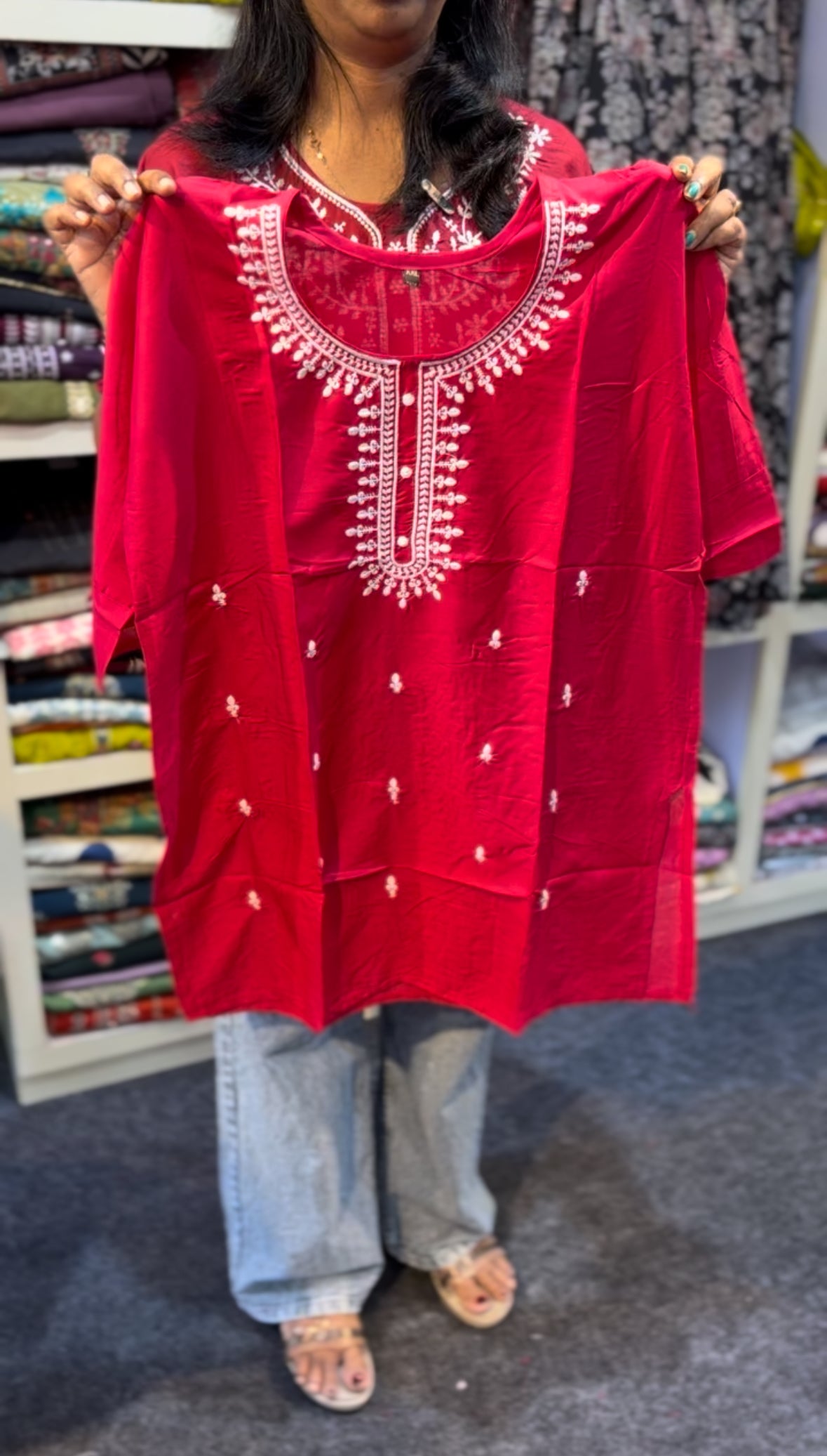 Maanvi Short Kurti with Embroidery Work & 3/4 Sleeves | MA-2106
