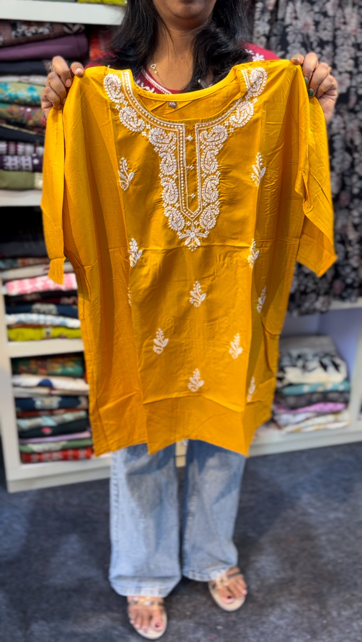 Maanvi Short Kurti with Embroidery Work & 3/4 Sleeves | MA-2106