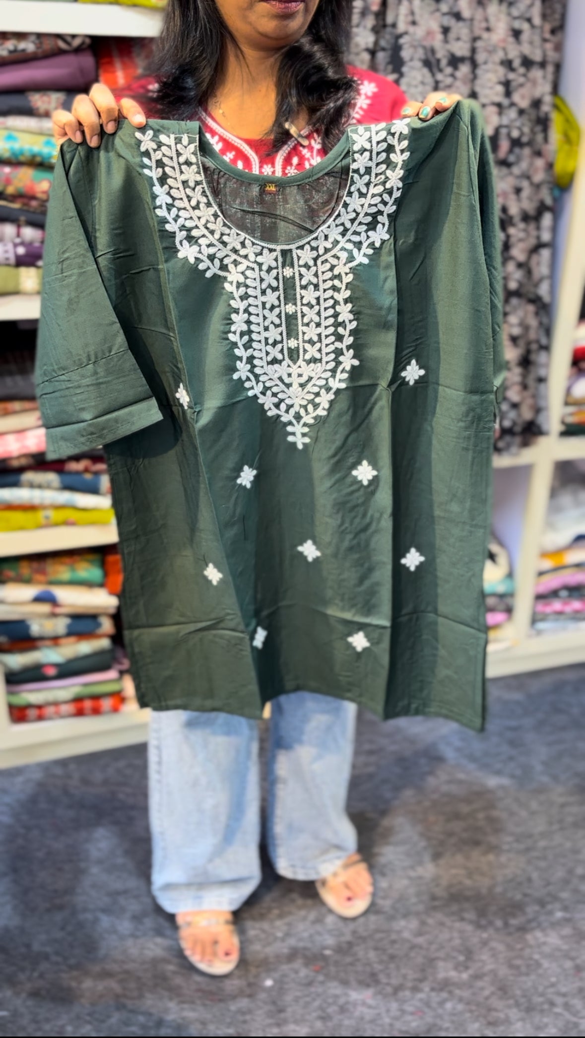 Maanvi Short Kurti with Embroidery Work & 3/4 Sleeves | MA-2106