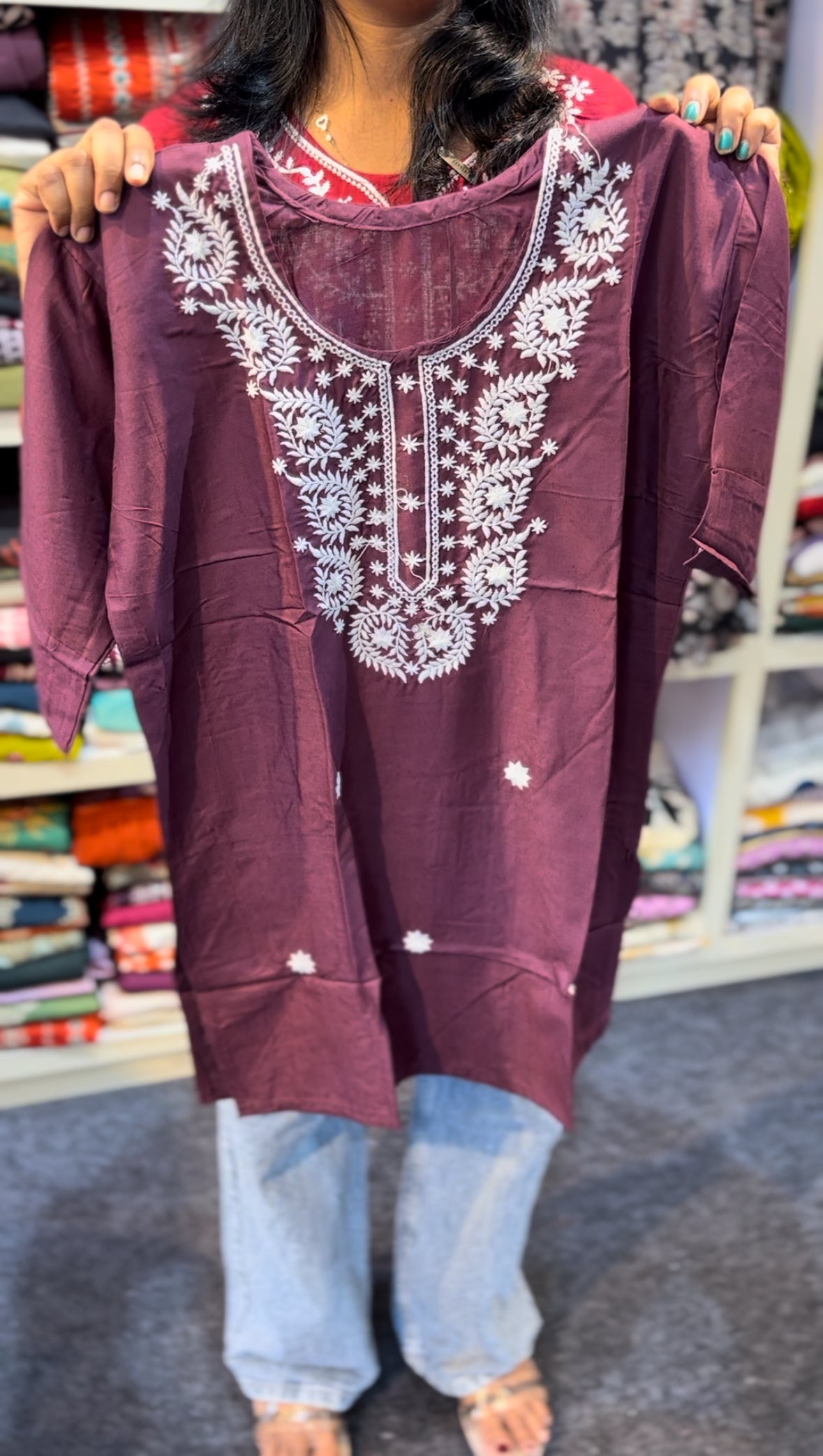 Maanvi Short Kurti with Embroidery Work & 3/4 Sleeves | MA-2106