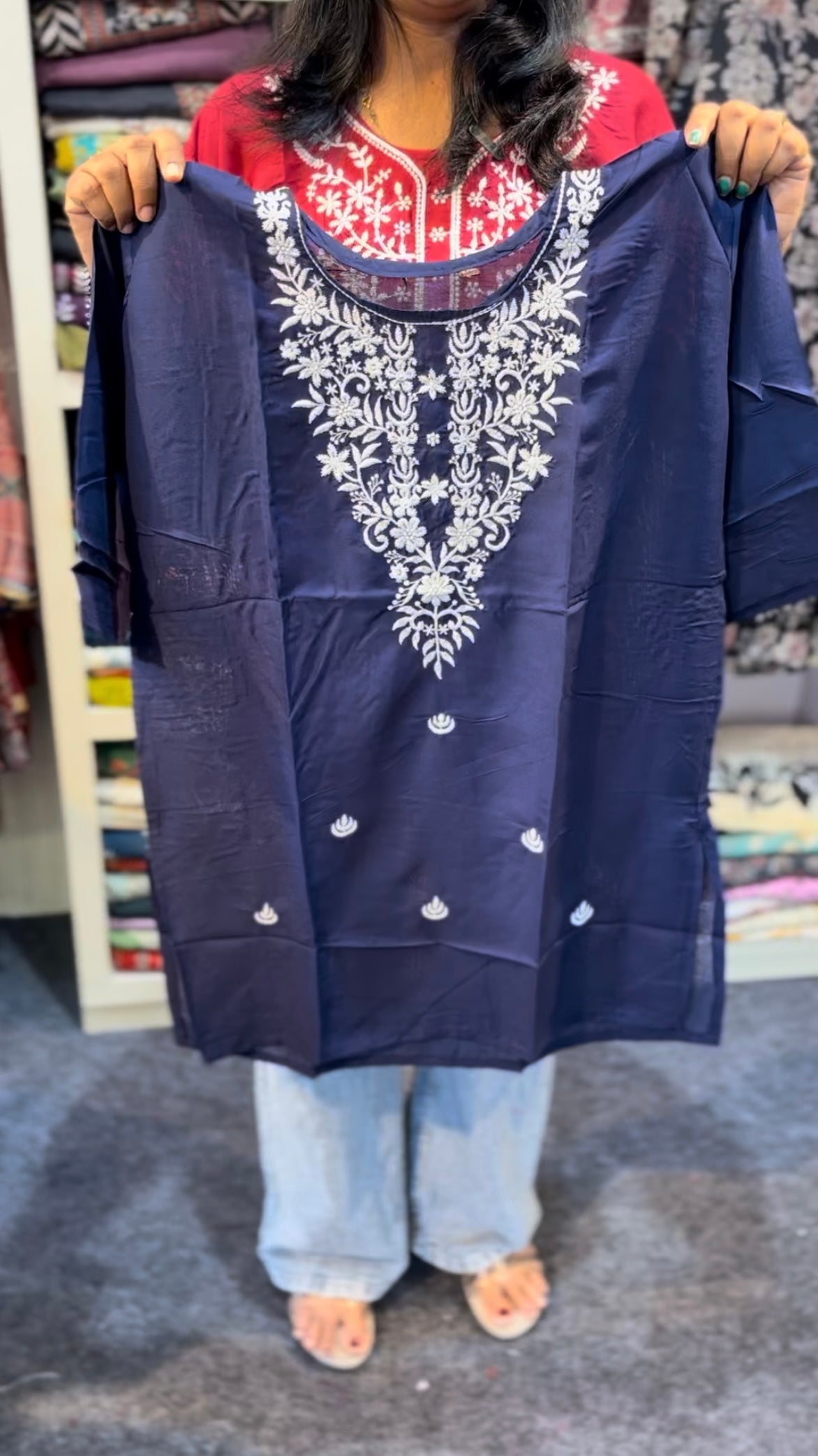 Maanvi Short Kurti with Embroidery Work & 3/4 Sleeves | MA-2106