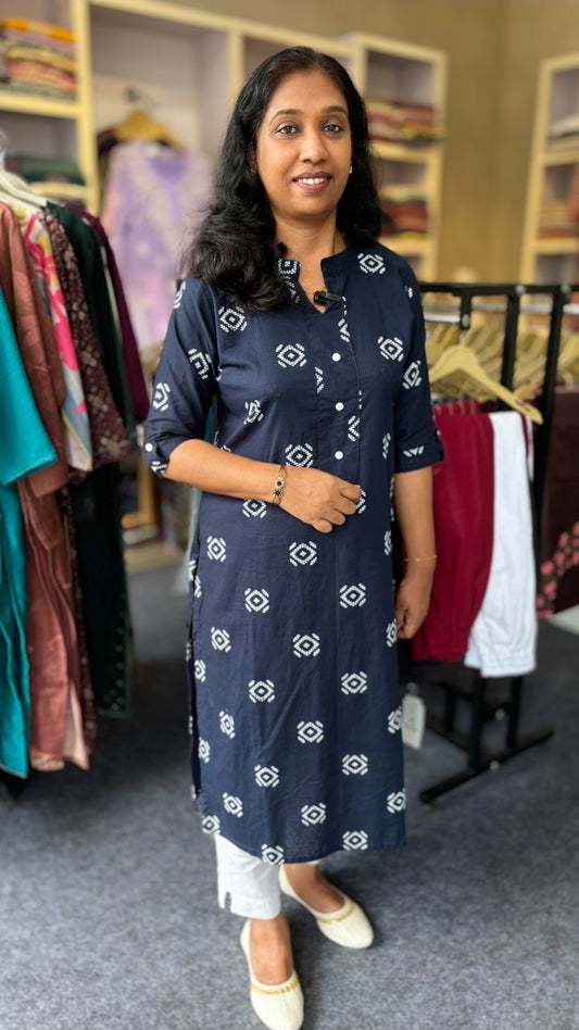 Classic Navy Blue Cotton Kurti