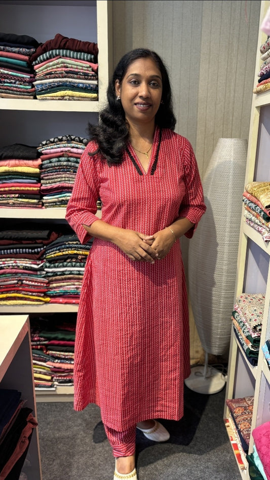 Red Cotton Co-Ord set Kurta for Women – Elegant Printed Daily Wear