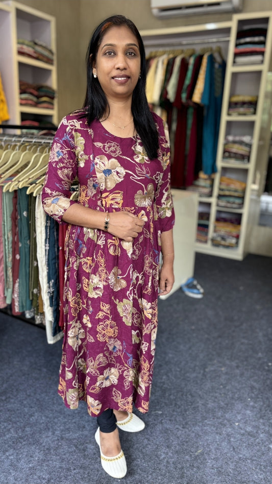 Feeding Kurti – Maroon Floral Comfort Wear