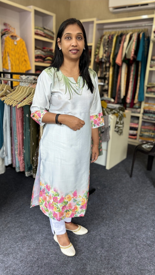 Pastel Floral Cotton Kurti - Graceful & Fresh Look