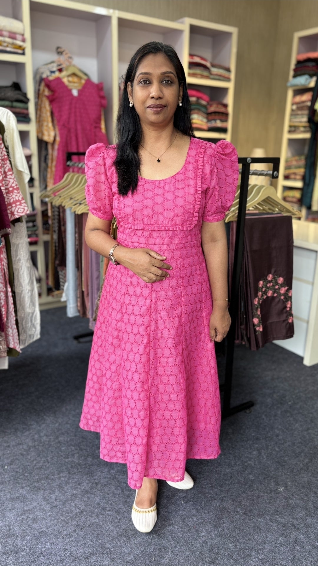 Maanvi In-House Elegant Haqoba Frock with Balloon Puff Sleeves & Panel Cut
