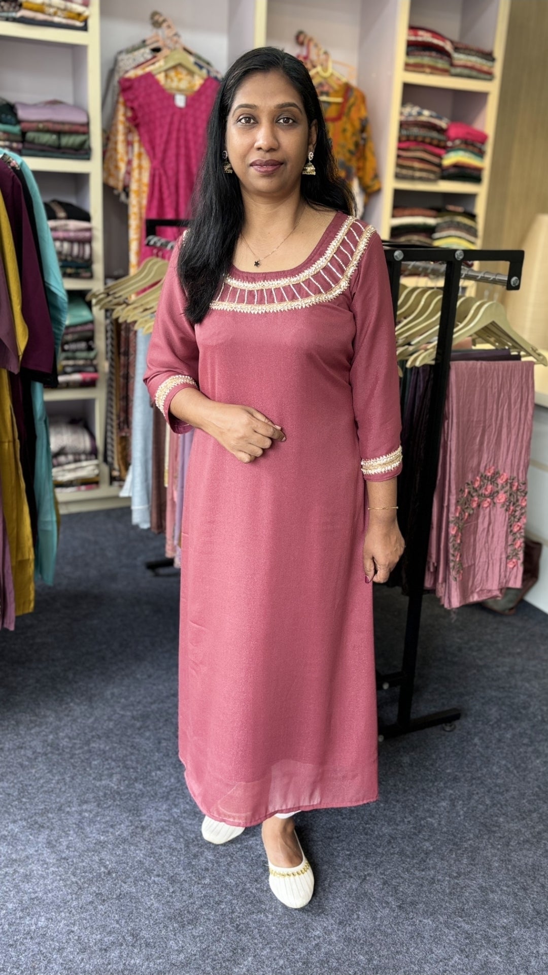 Maanvi In-House Glittering Georget Kurti – Stone & Beads Work, Sleeve Design, Festive Wear