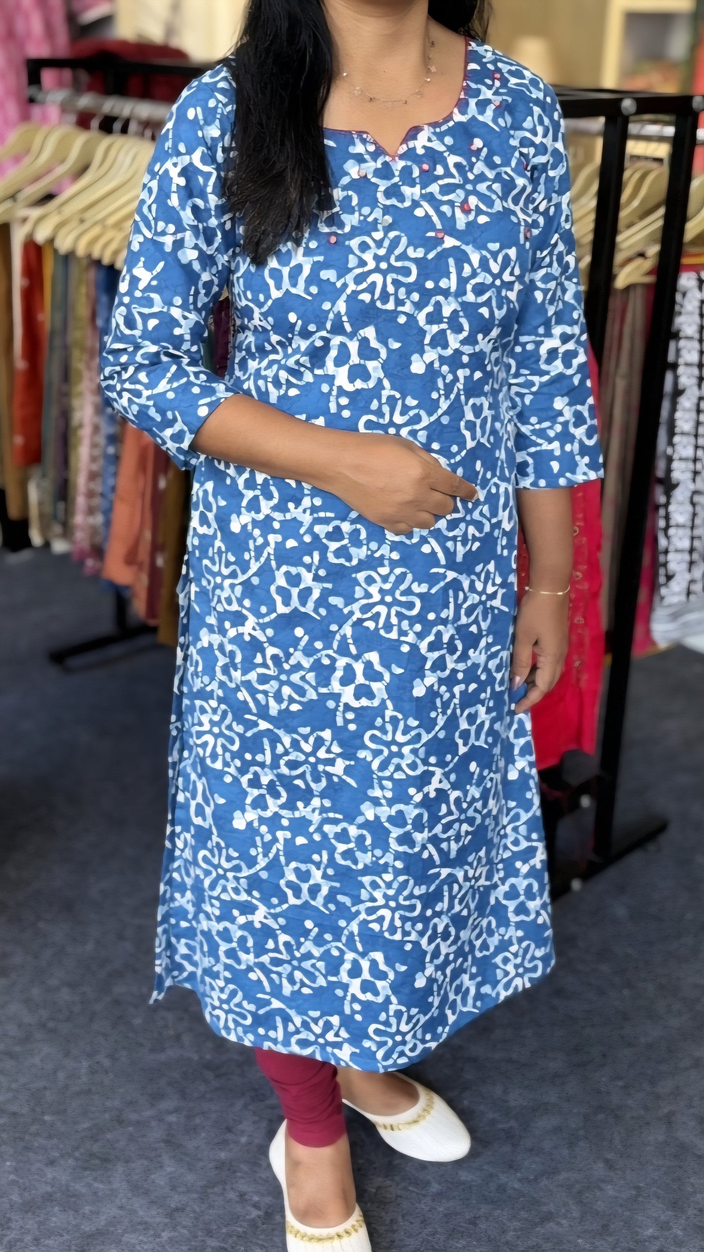 Maanvi In House Blue Slitted Kurti with Mirror Work