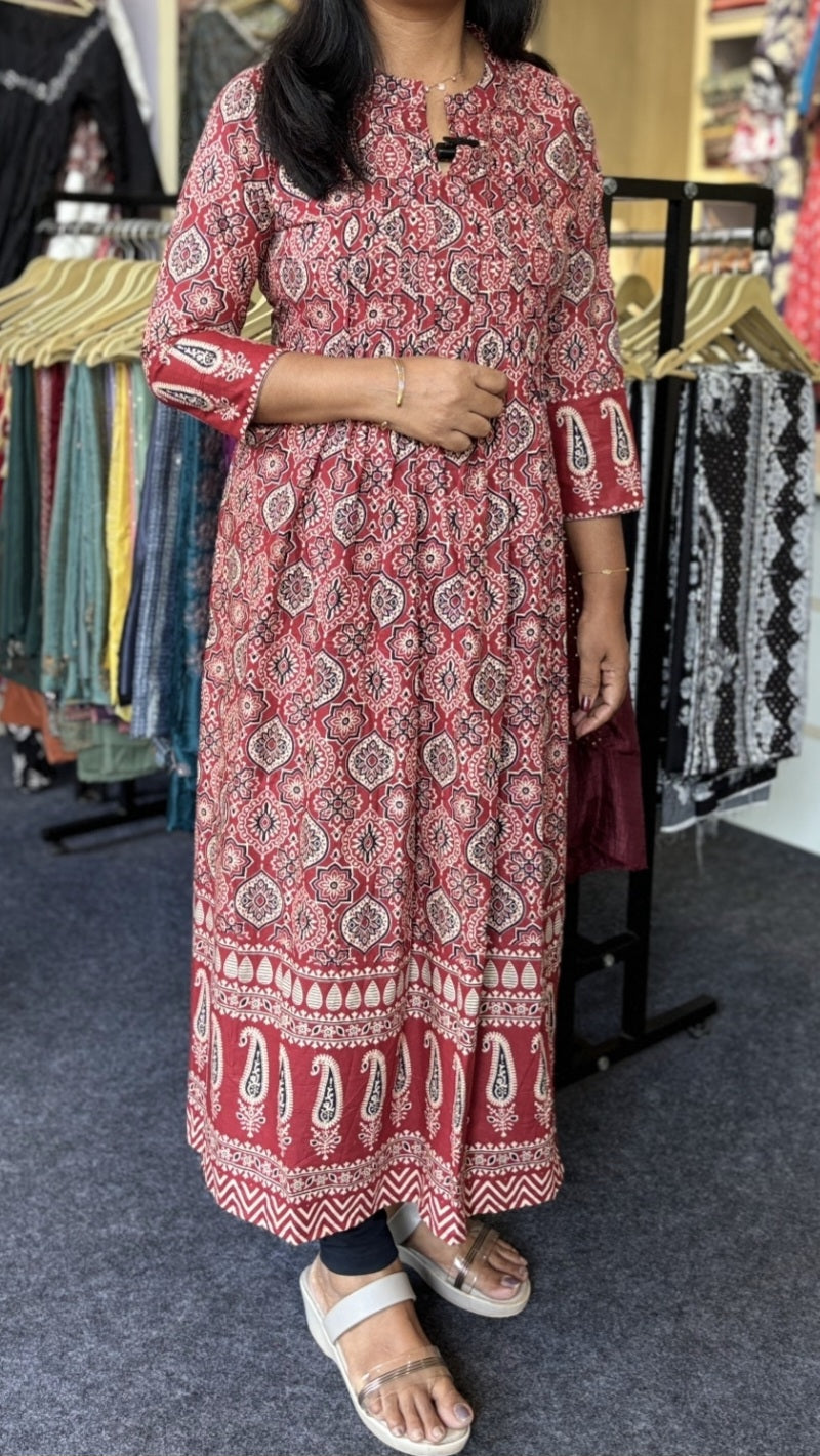 Maanvi In House Pure Cotton Designer Anarkali Kurti with Pintex Detailing | Flared Ethnic Wear for Women